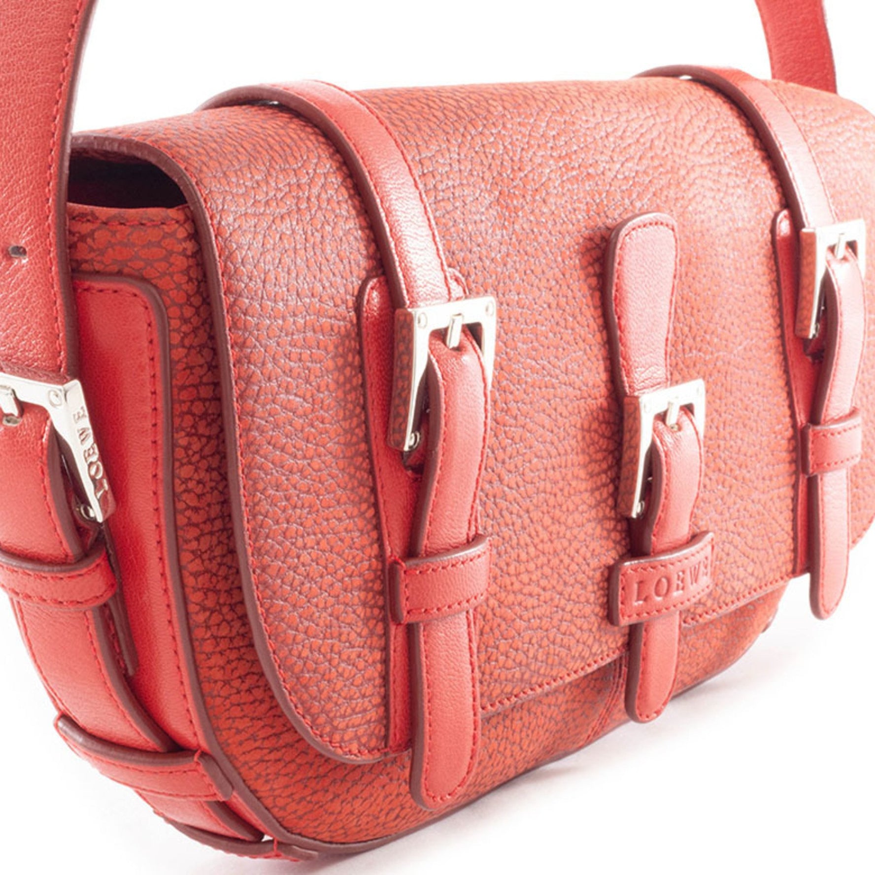 LOEWE Senda Handbag in Red Leather with Half Moon Design