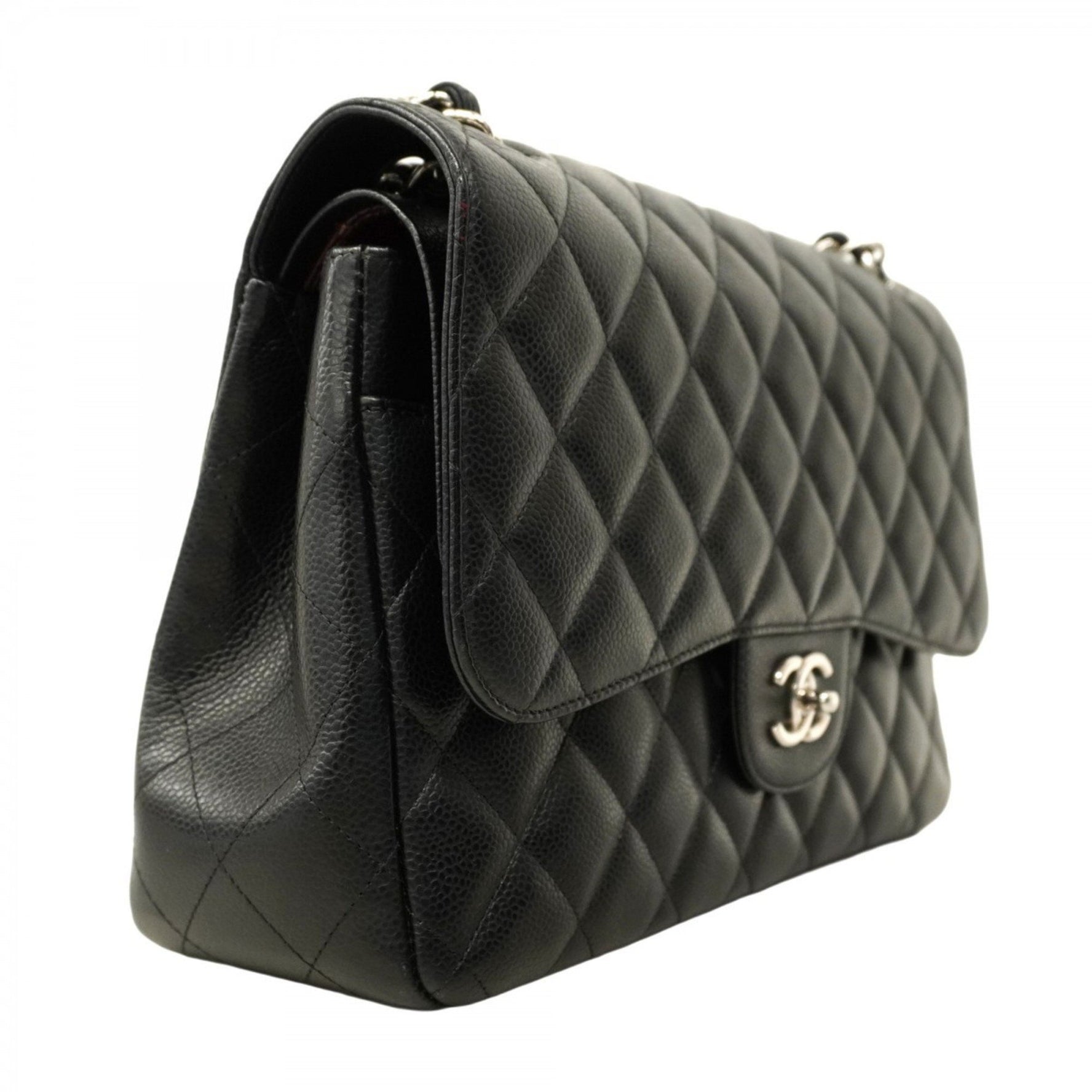 Chanel Shoulder Bag, Deka Matelasse, Double Flap, Chain, Caviar Skin