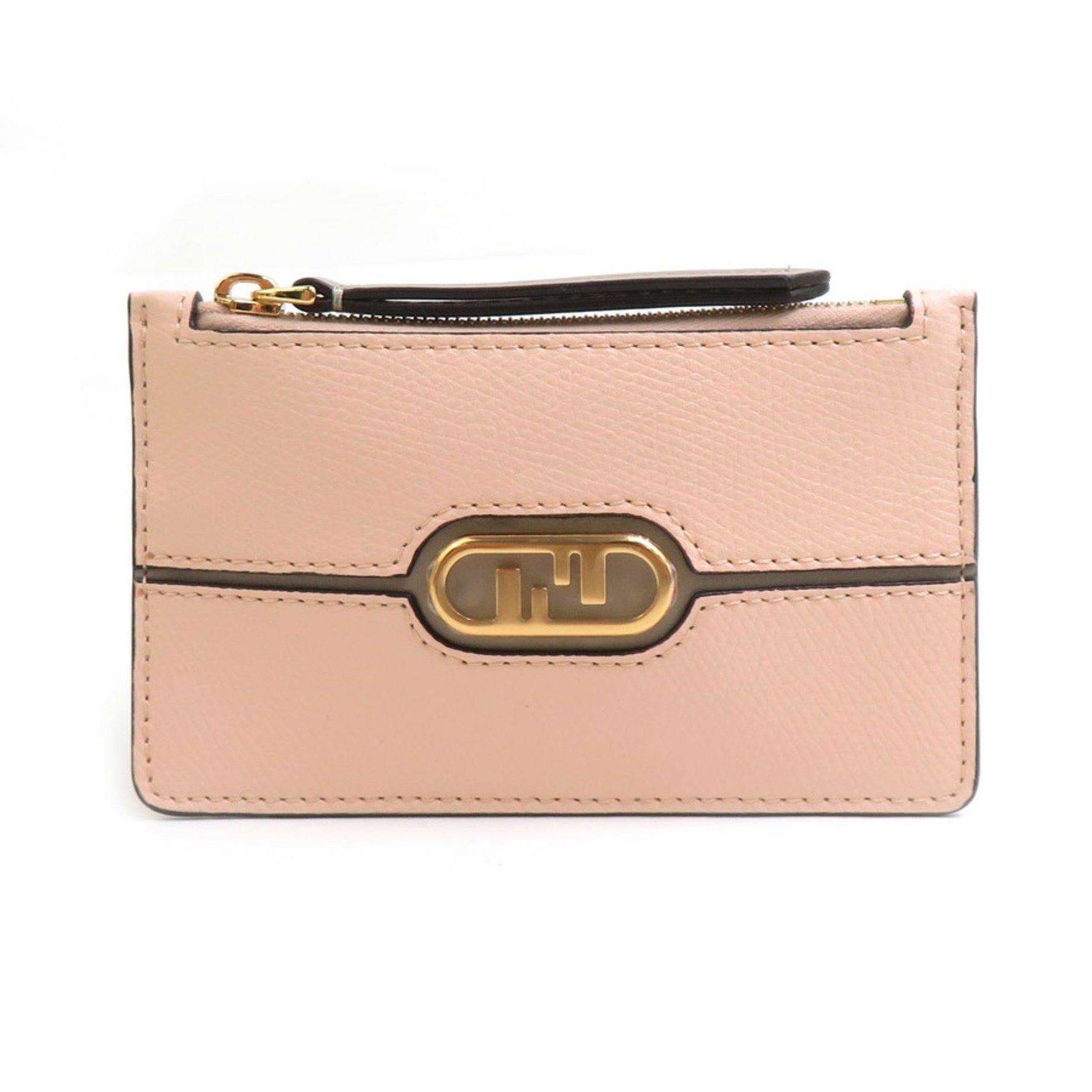 FENDI Business Card Holder/Card Case Leather Pink Beige Gold