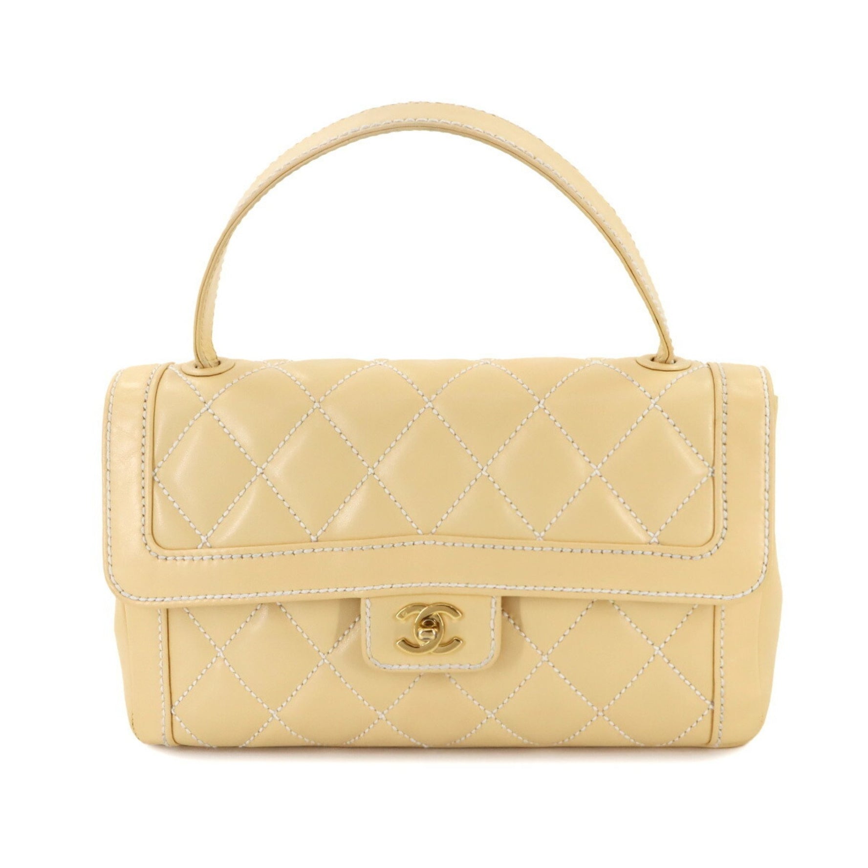 CHANEL Wild Stitch Matelasse Handbag in Beige Leather with Gold Hardware