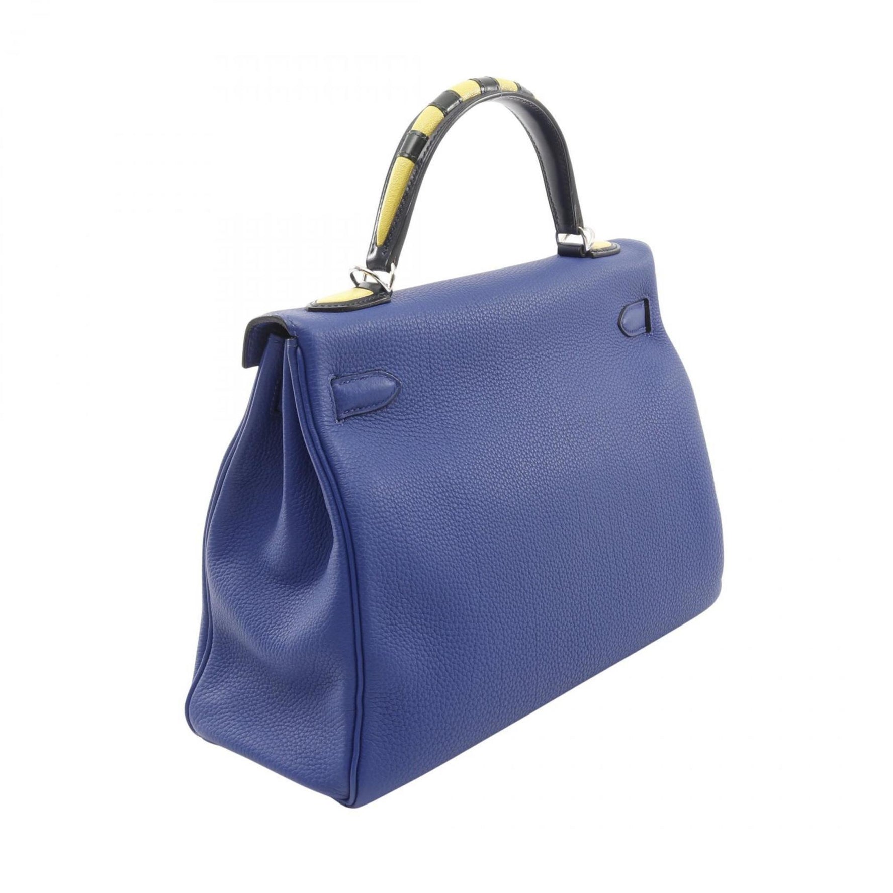 Hermes Hermès Kelly 32 Gallop Handbag, Leather Togo Chevre Togo, Women's, Blue, Navy, Blue Indigo, Lime, Vert Foncé