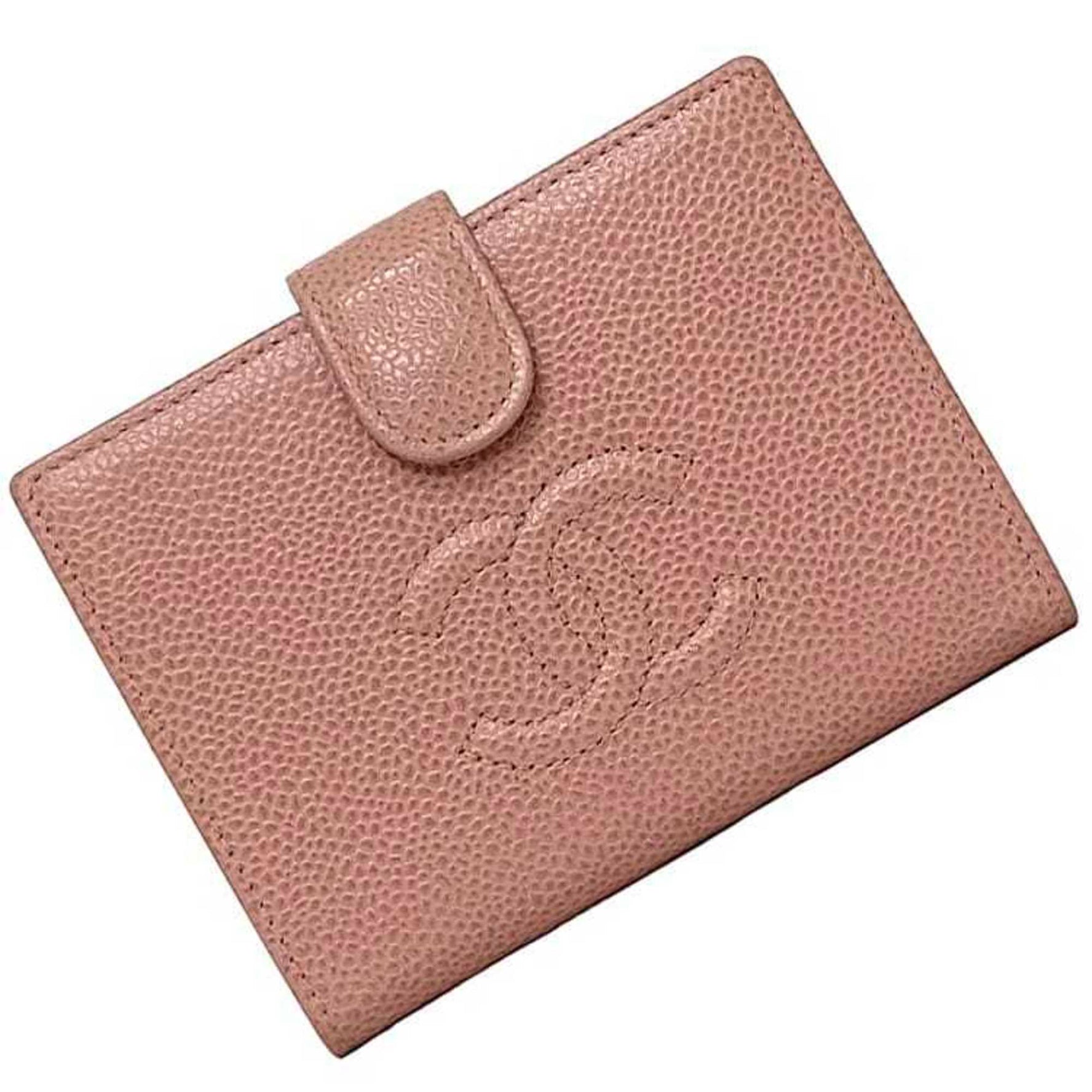 Chanel Bi-fold Wallet ec-22875 Pink Coco Mark A13497 Caviar Skin Leather CHANEL 8th Series Compact Folding for Women