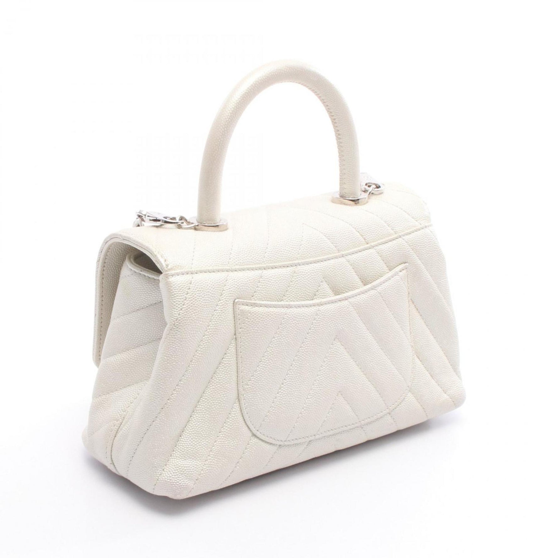 CHANEL Coco Handle Flap Matelasse Handbag in Calfskin Leather (White)