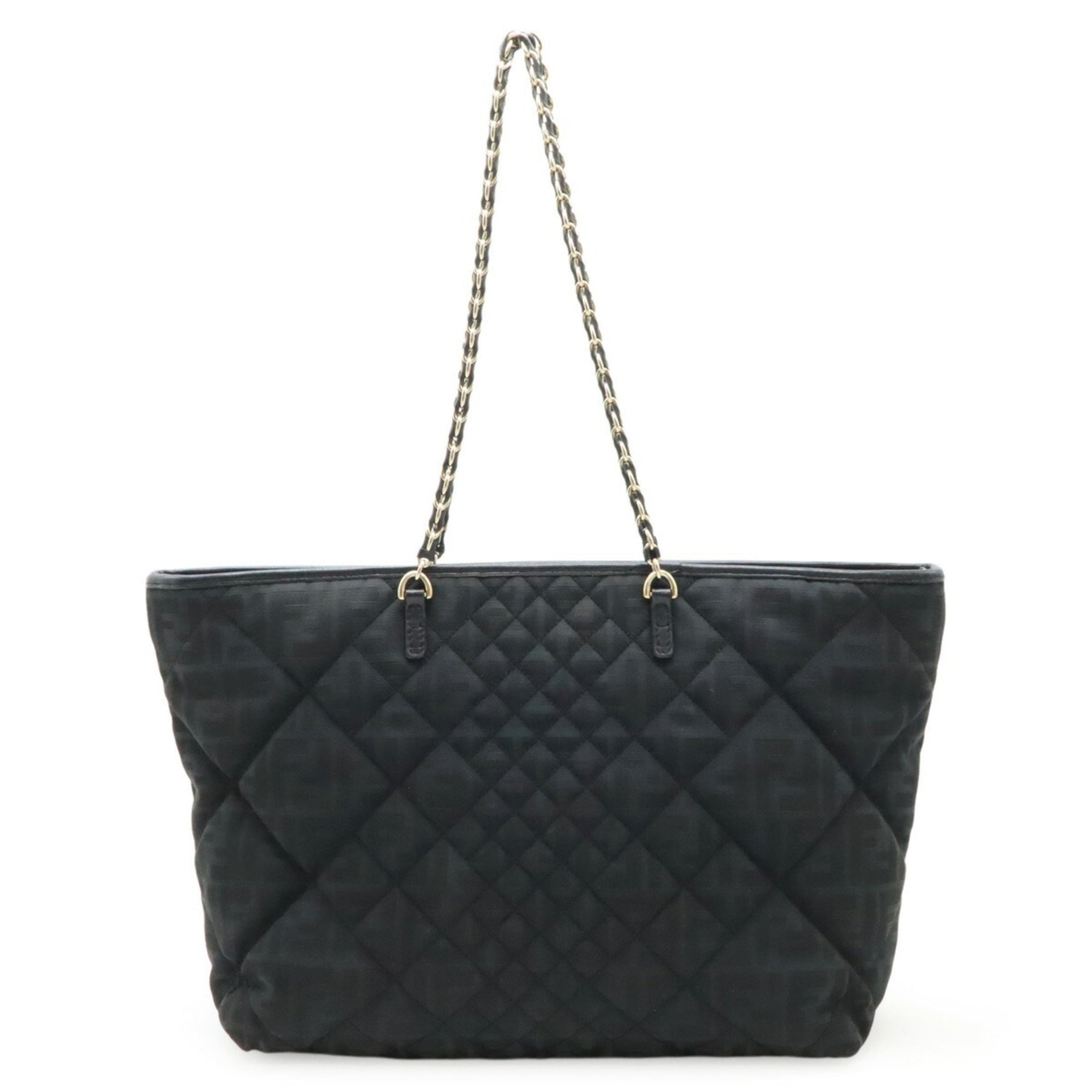 FENDI Zucca pattern quilted tote bag, chain shoulder nylon jacquard