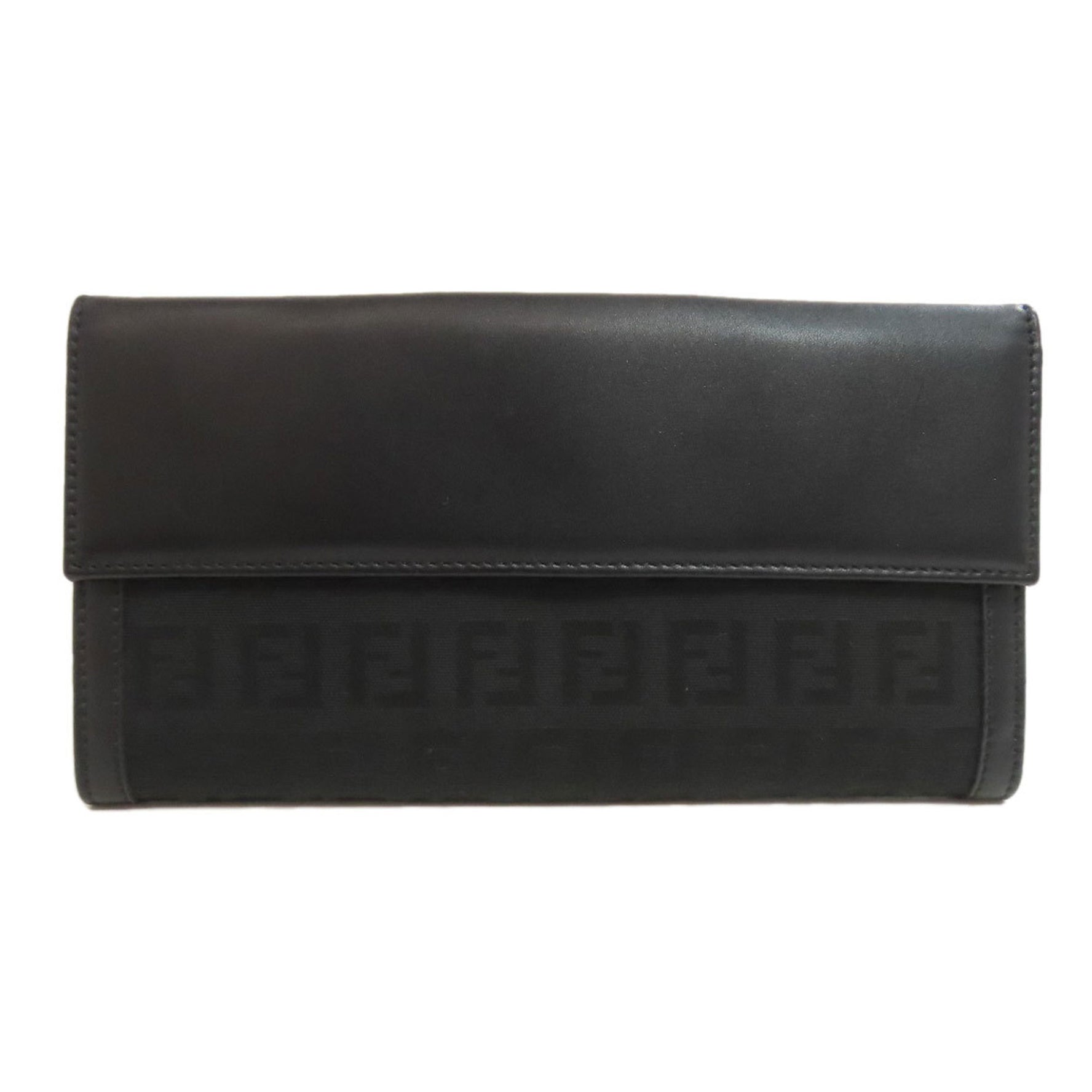 FENDI Zucchino Long Wallet Canvas/Calf Leather