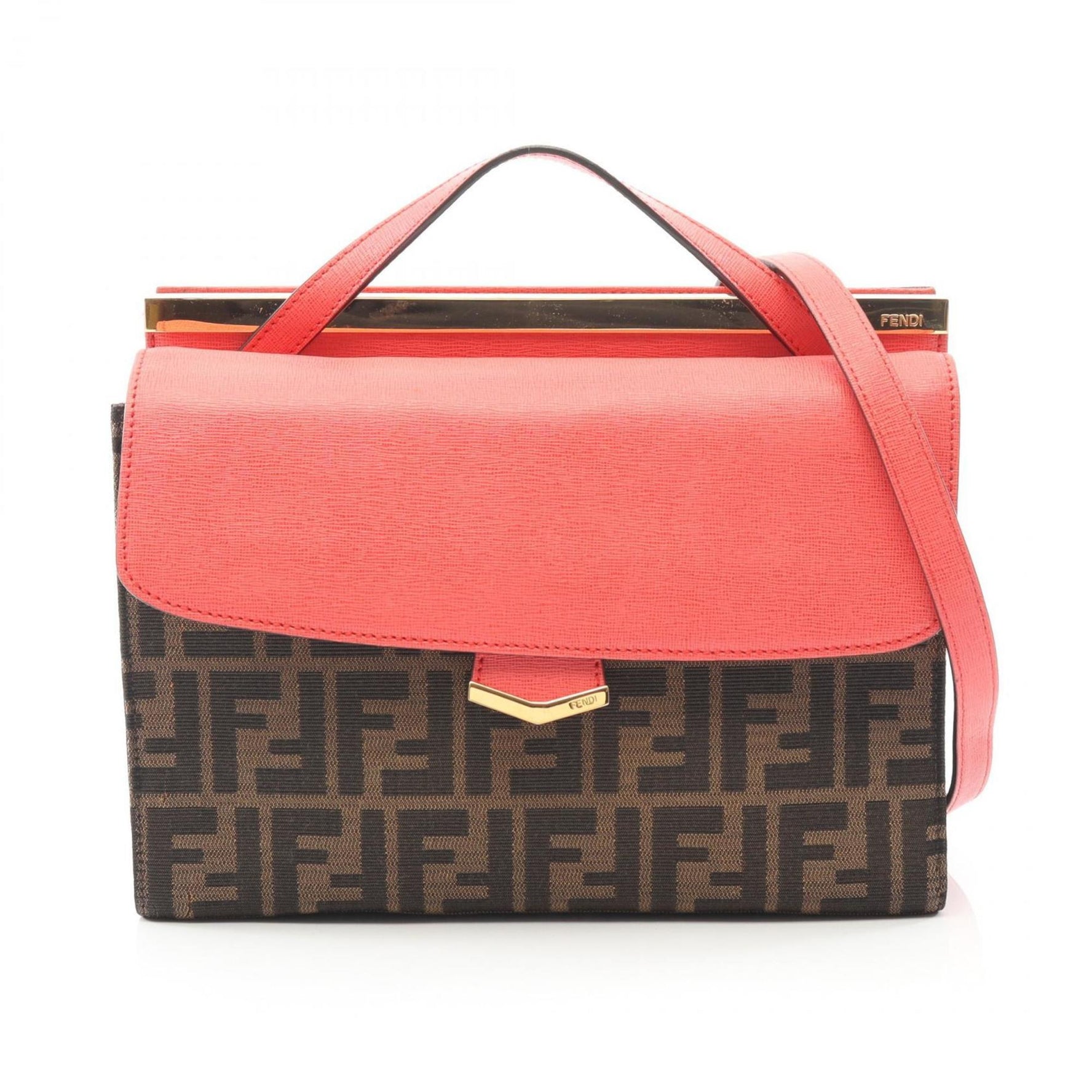 Fendi Demi-Jour Zucca Handbag, Canvas and Leather, Brown Pink