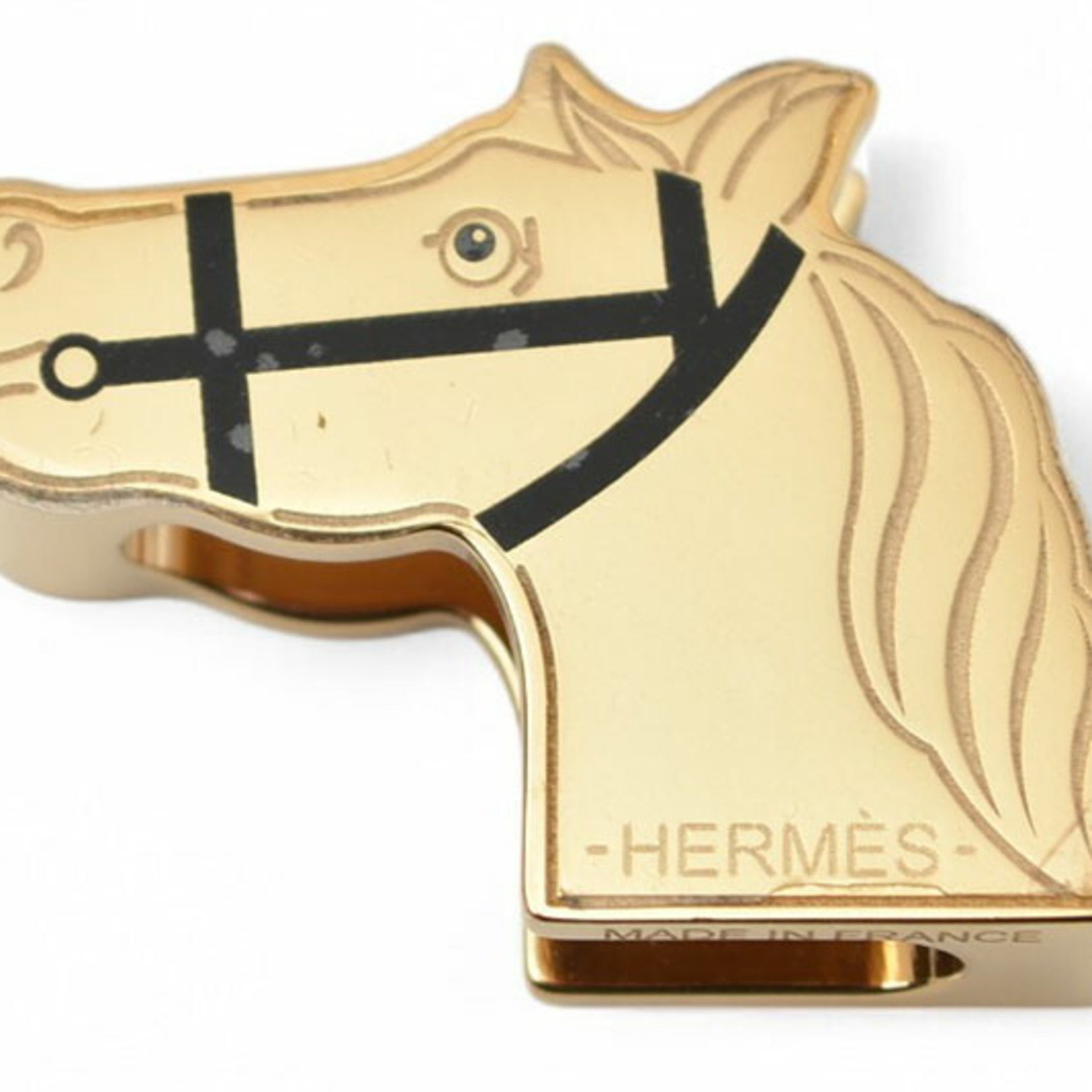 Hermes Scarf Ring/Scarf Holder Twilly Ring Cadrige/Horse Black/Gold Unused
