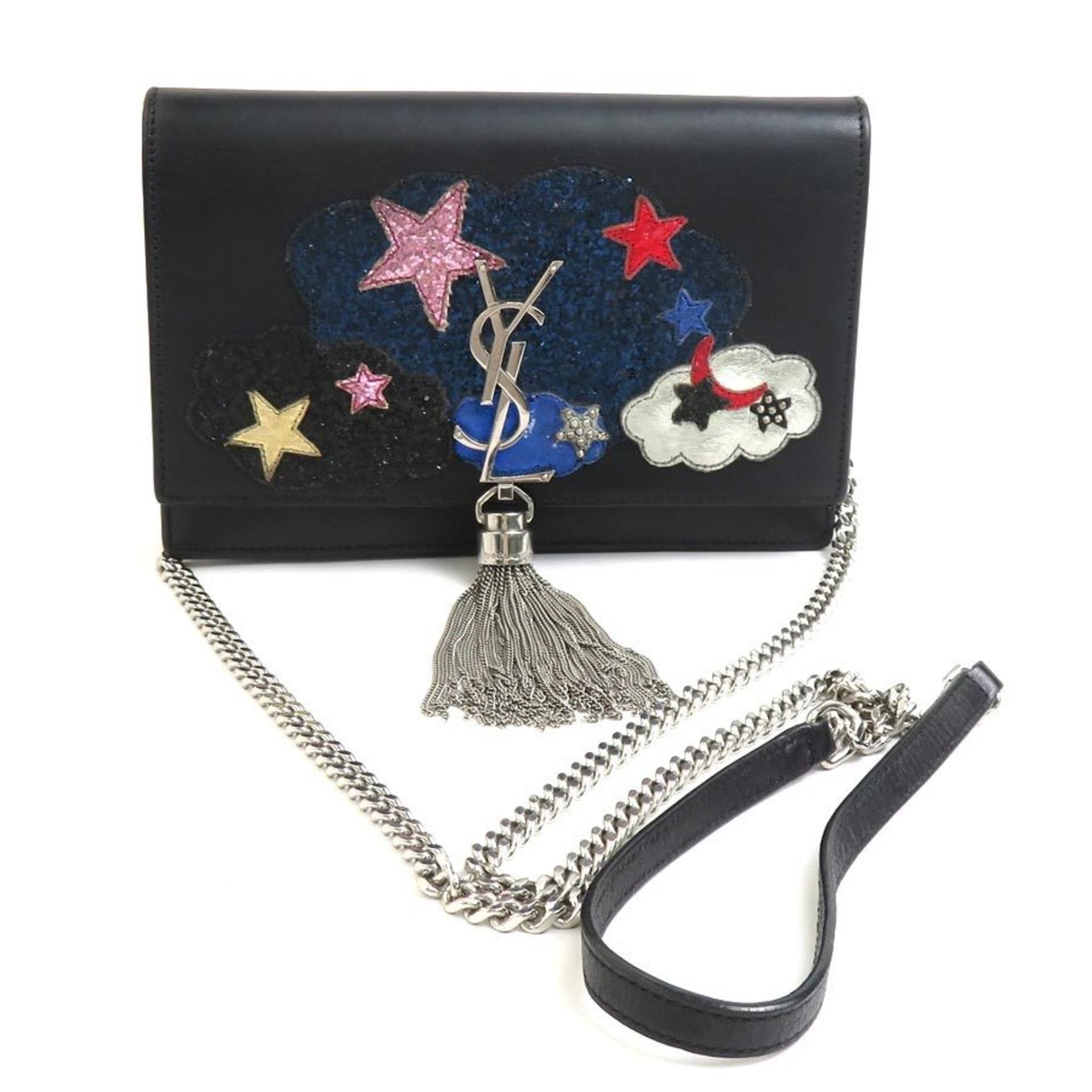 Saint Laurent SAINT LAURENT Chain Wallet Leather Black x Multicolor Women's a0548
