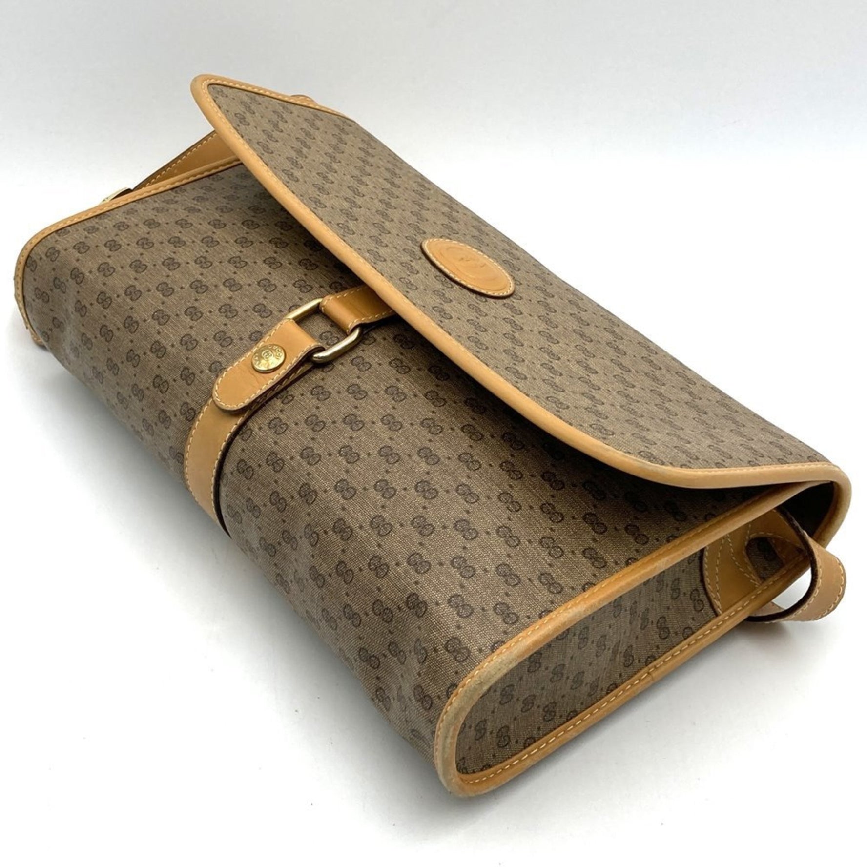 GUCCI Old Gucci 001 115 Shoulder Bag Micro GG/Leather Brown Women's