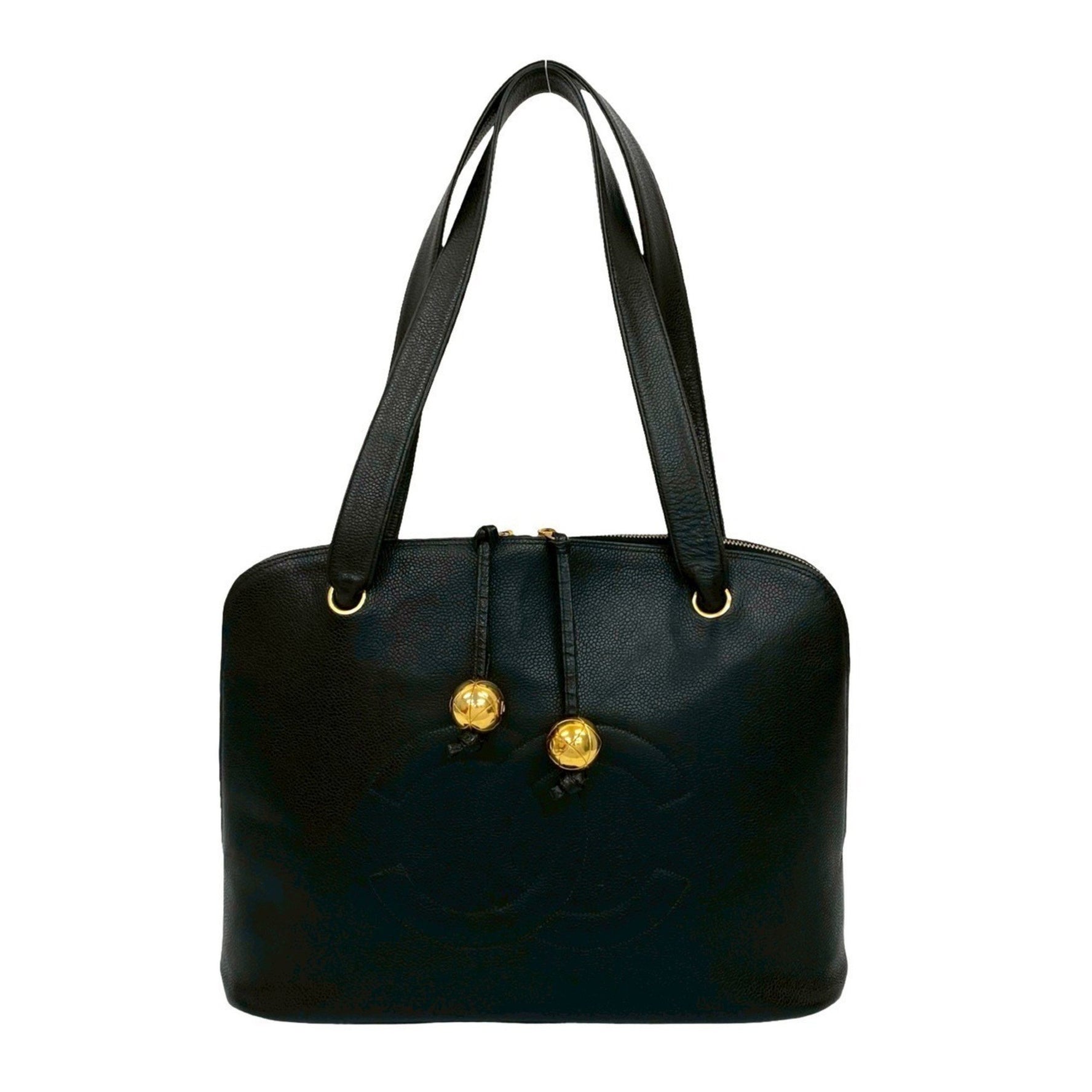 CHANEL Vintage Coco Mark Caviar Leather Semi-Shoulder Bag Tote