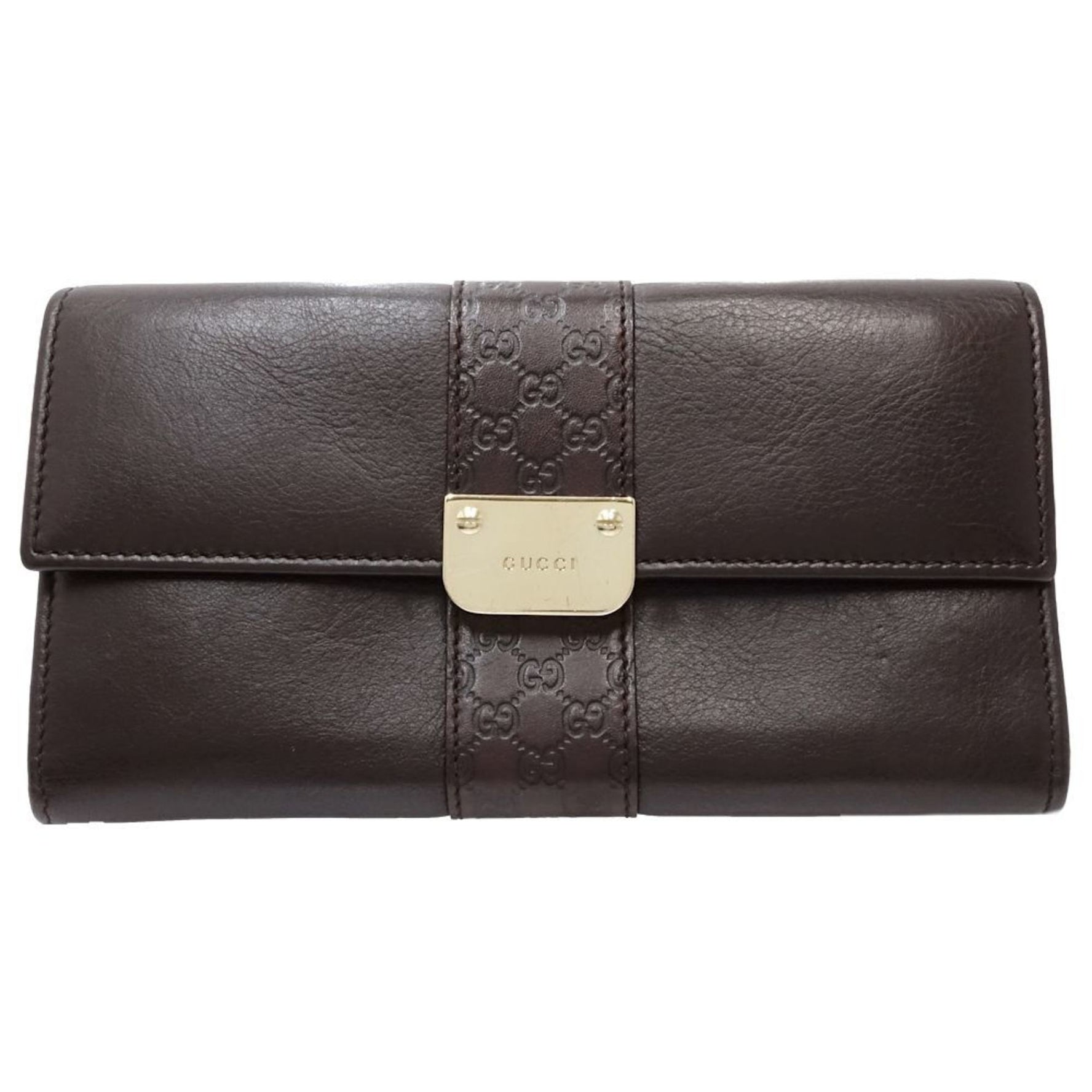 GUCCI Long Wallet Flap Continental Guccissima Leather Dark Brown