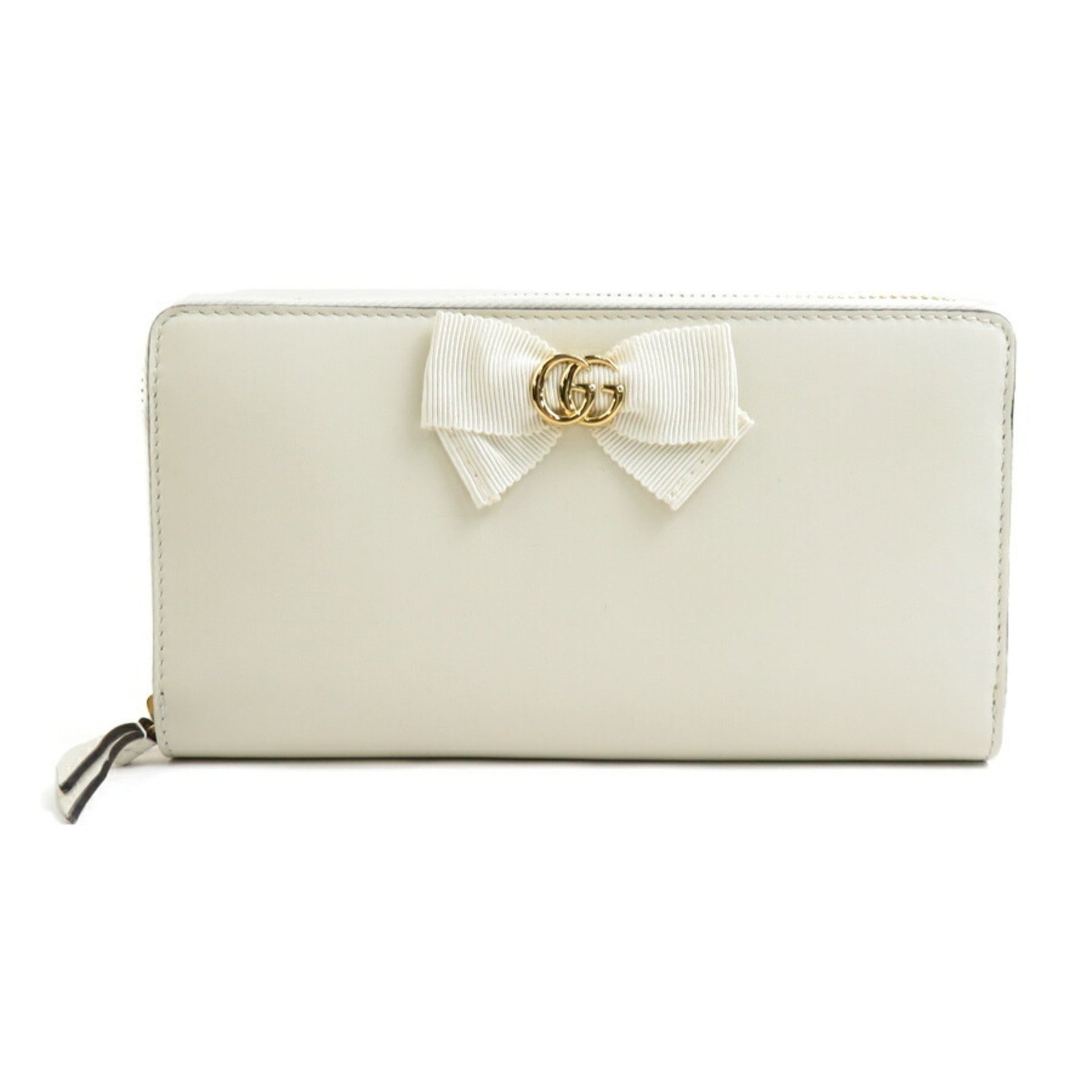 GUCCI Round Long Wallet GG Marmont Leather White Women's r10323a
