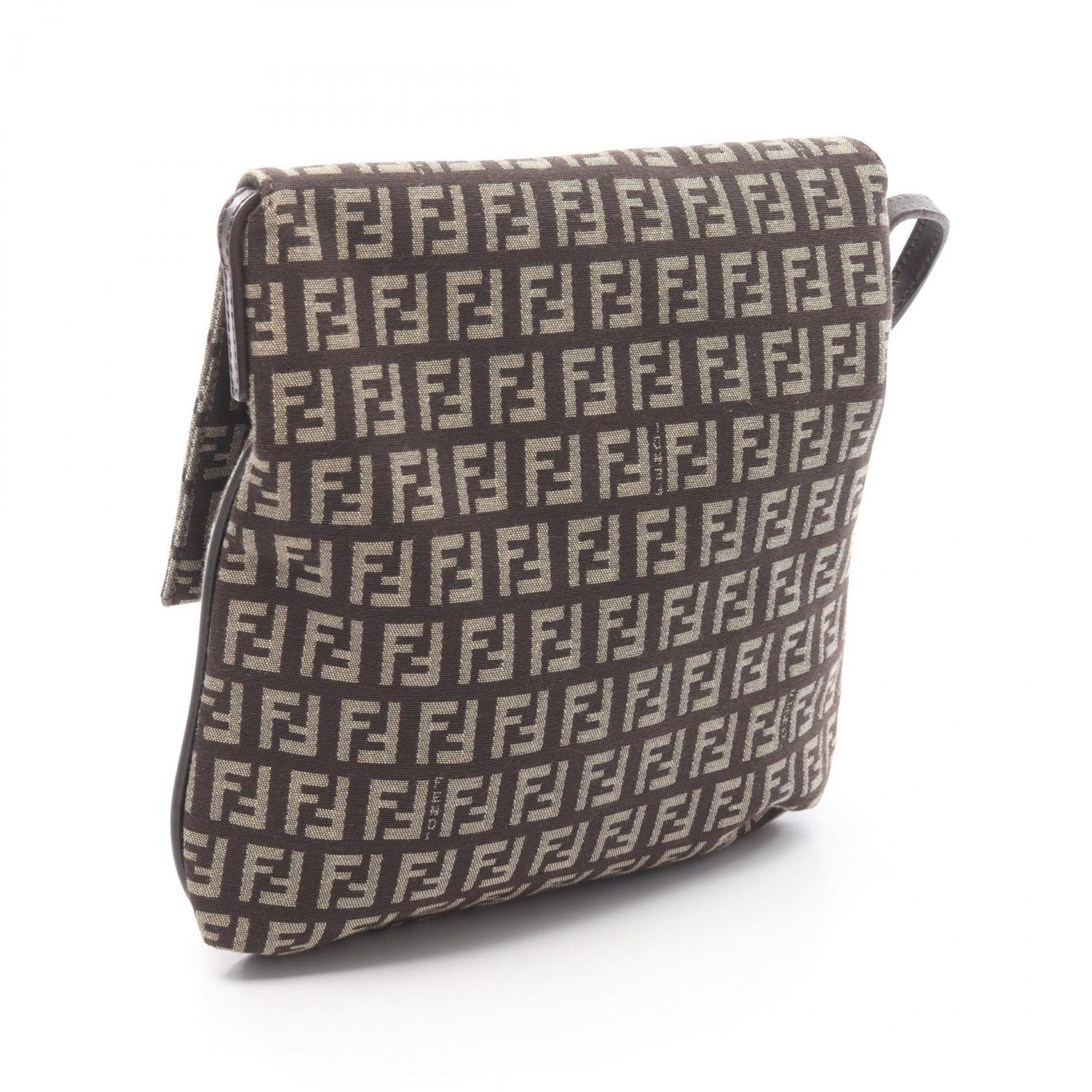 Fendi Zucchino Shoulder Bag, Canvas and Leather, Brown Beige