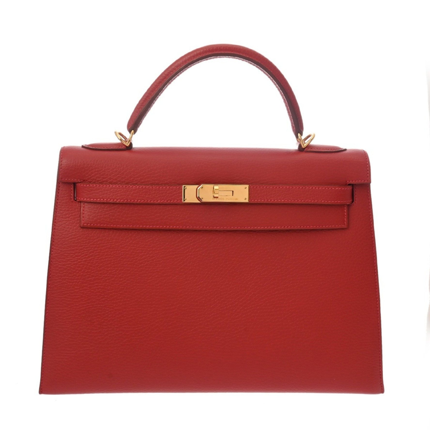 HERMES Kelly 32, exterior stitching, Rouge Bif, G stamp (circa 2003), women's Ardennes 2-way bag