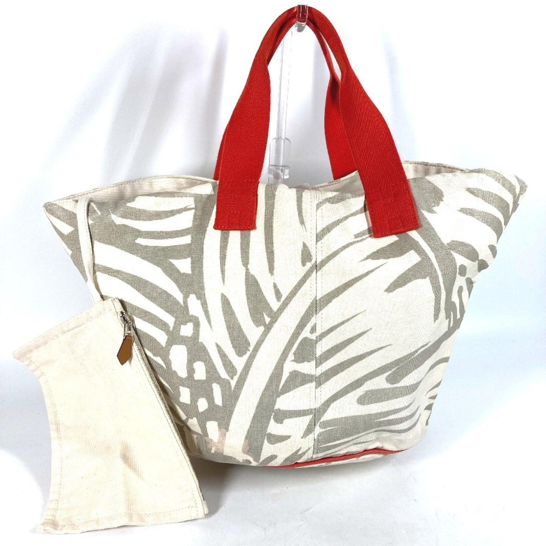 HERMES Panier de Plage Tote Bag with Pouch, Canvas Shoulder Bag, Beige