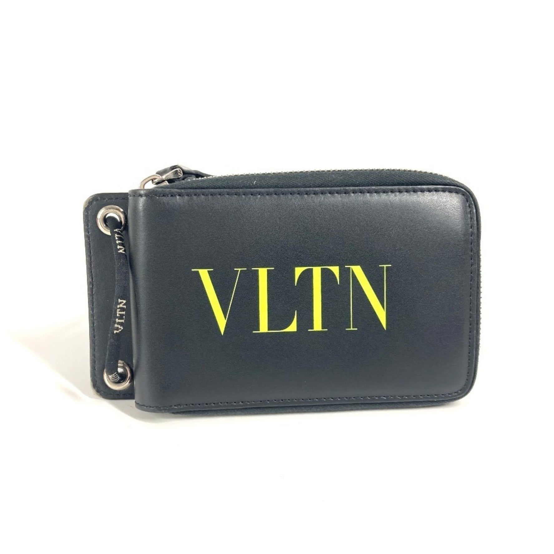 Valentino Garavani Logo VLTN Neck Wallet with Strap, Round Zipper, Bi-fold Wallet, Leather, Men's