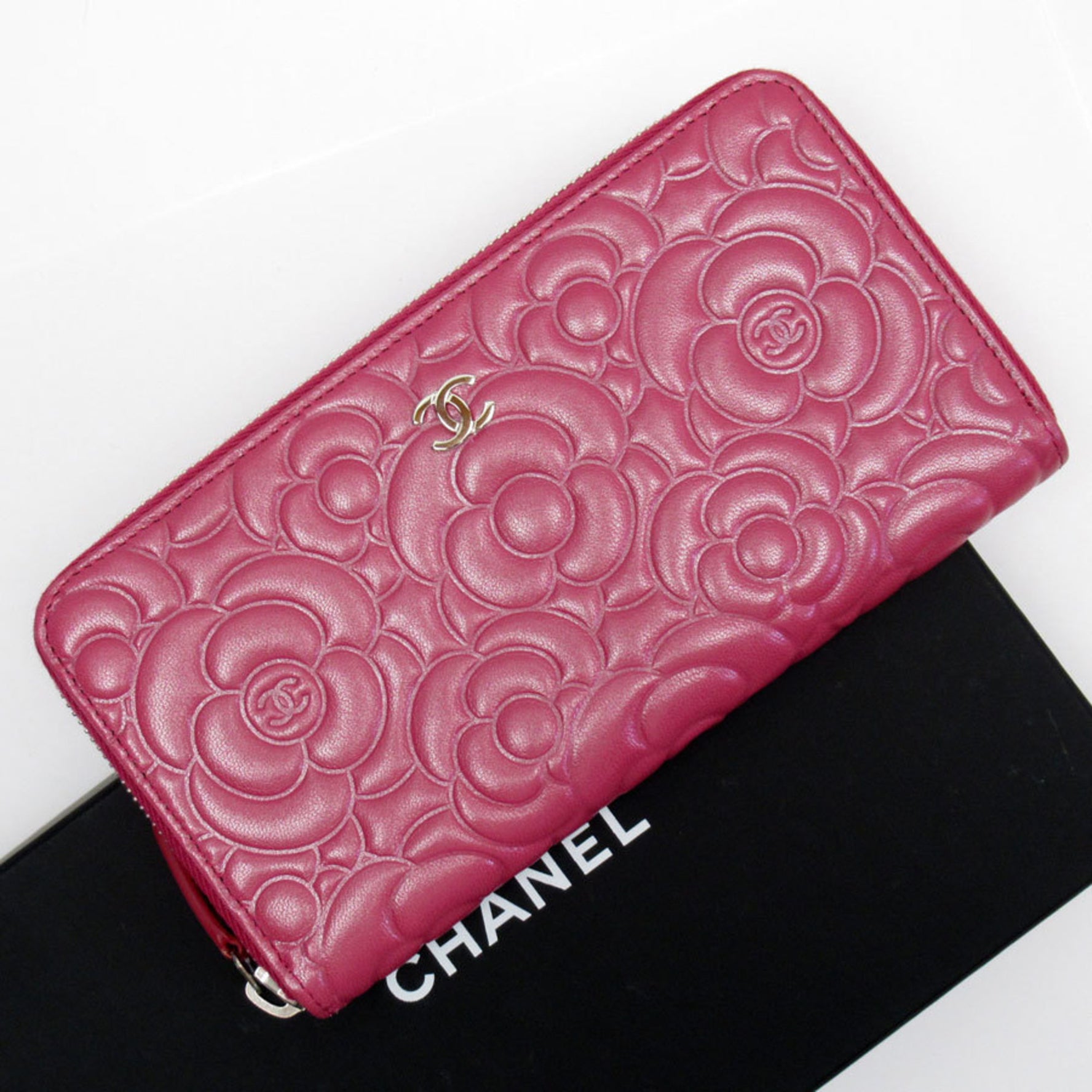 CHANEL Round Long Wallet Camellia Leather