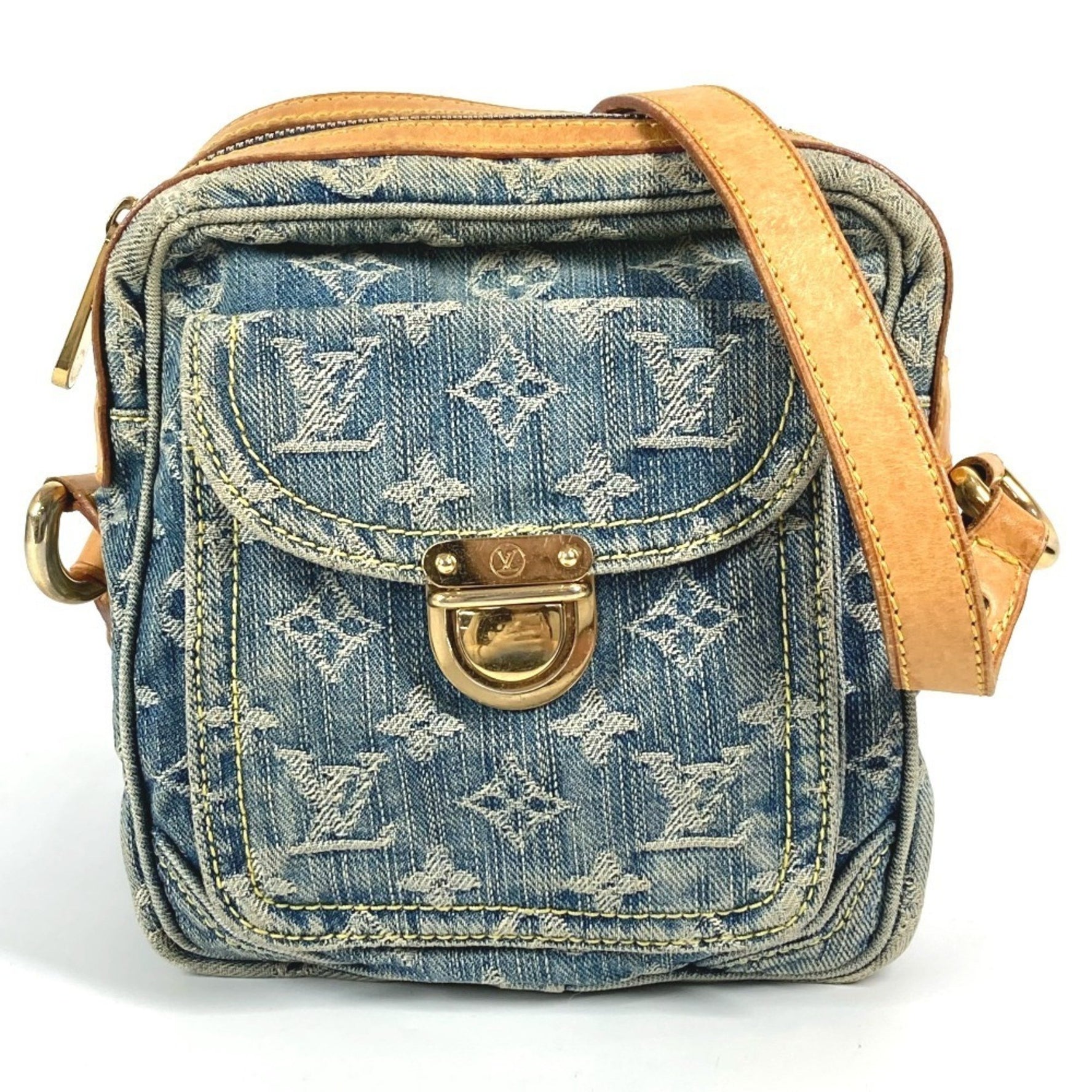 LOUIS VUITTON Monogram Denim Camera Bag/Pochette/Shoulder Bag, Denim, Blue