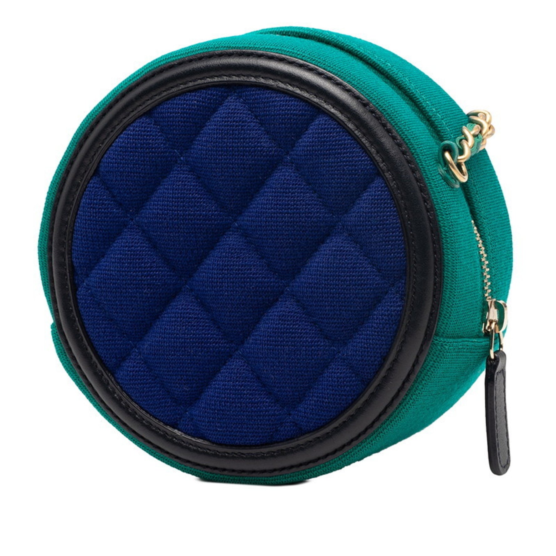 Chanel CC Filigree Coco Mark Round Chain Shoulder Bag Green Blue Black Cotton Leather