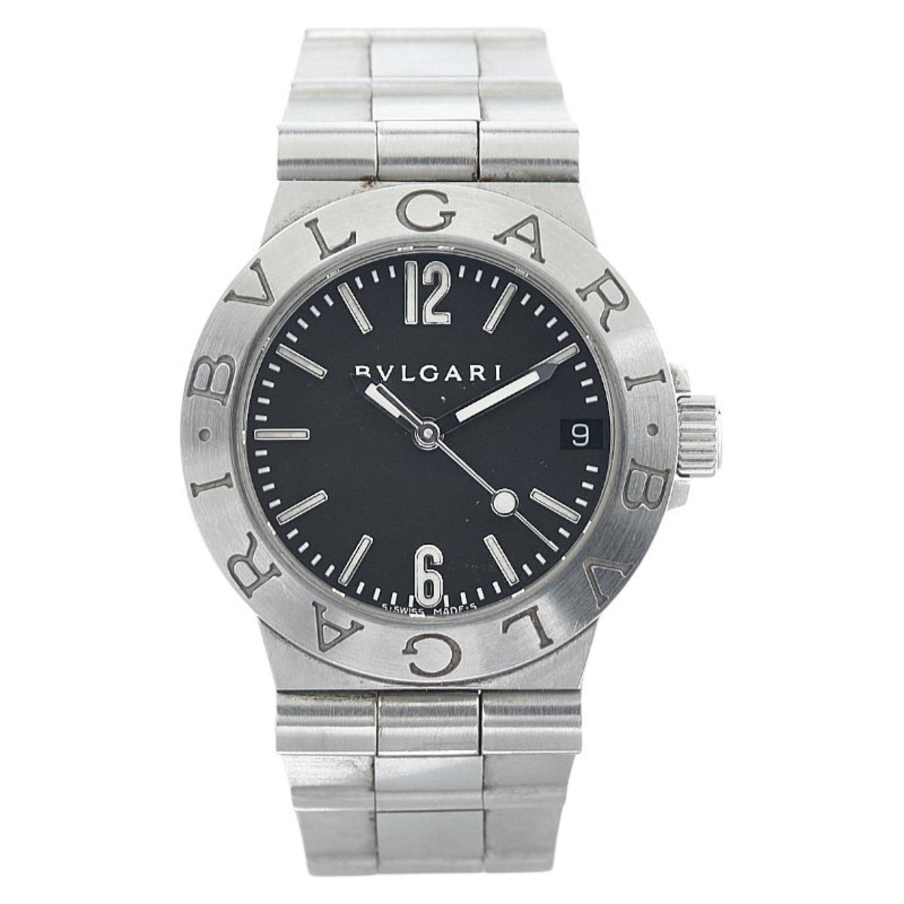 BVLGARI Diagono Sport Watch LCV29S Quartz Black Dial Stainless Steel Men's