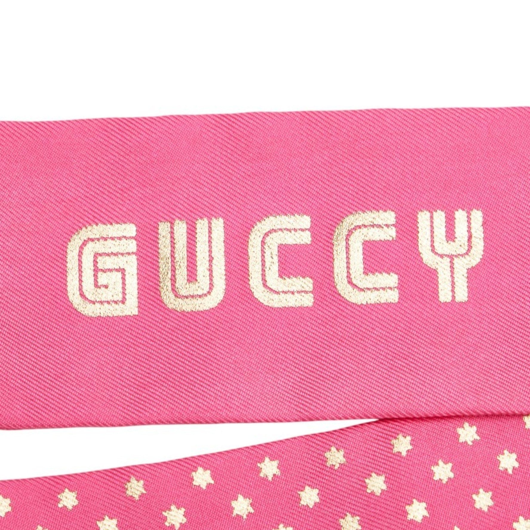 Gucci Sega Logo Scarf Muffler Pink Gold Silk