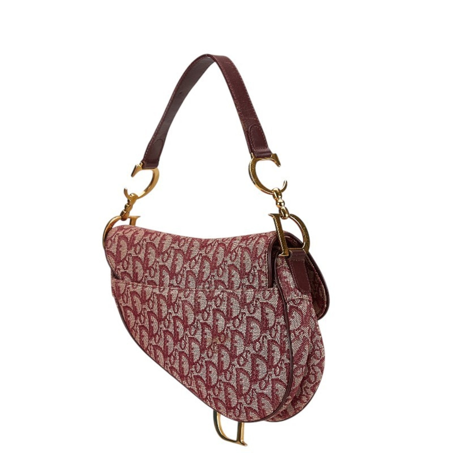 Christian Dior Dior Trotter Saddle Handbag Bag Bordeaux Red Canvas Leather