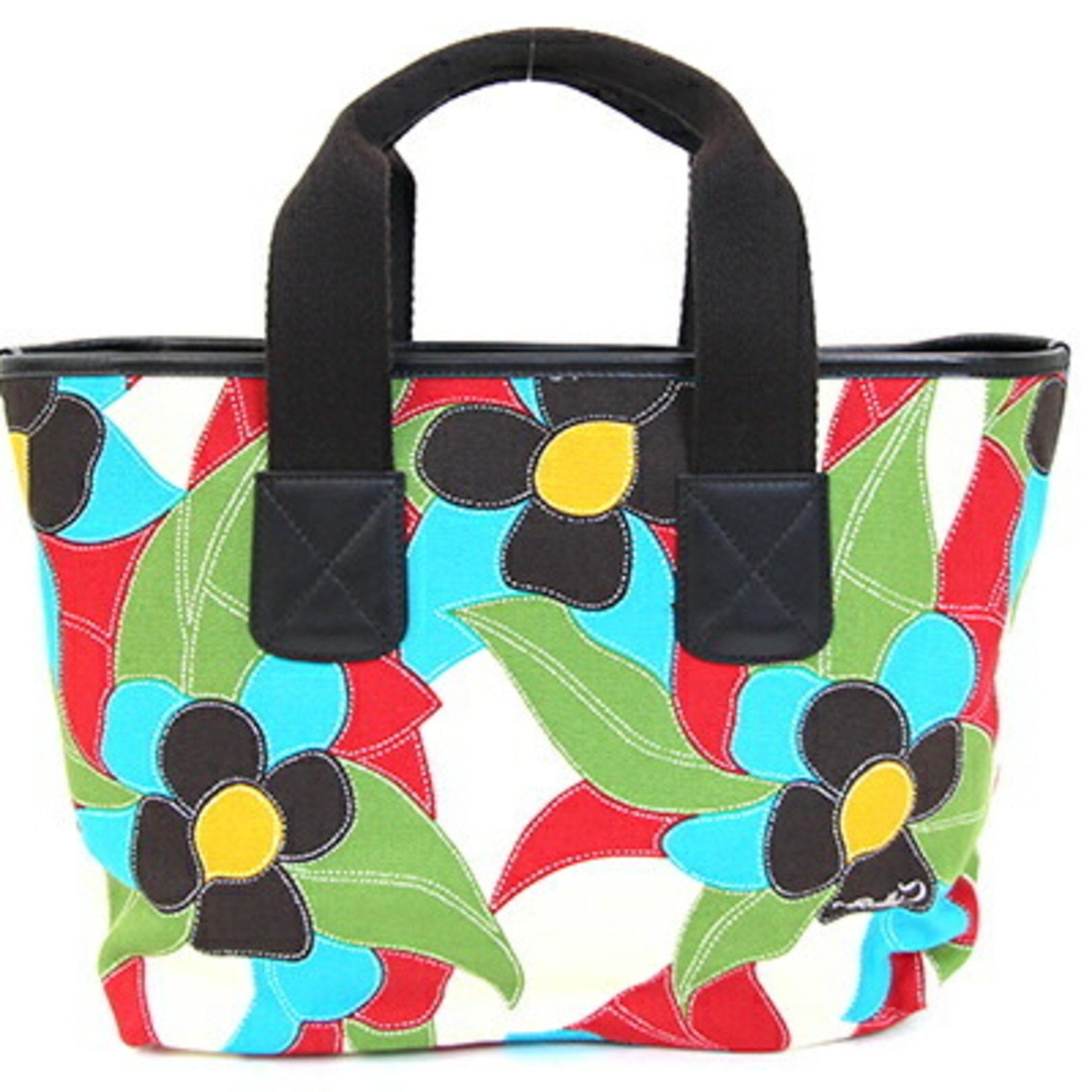 BALLY Handbag Dark Brown Multicolor Canvas Leather Tote Bag Flower Women's