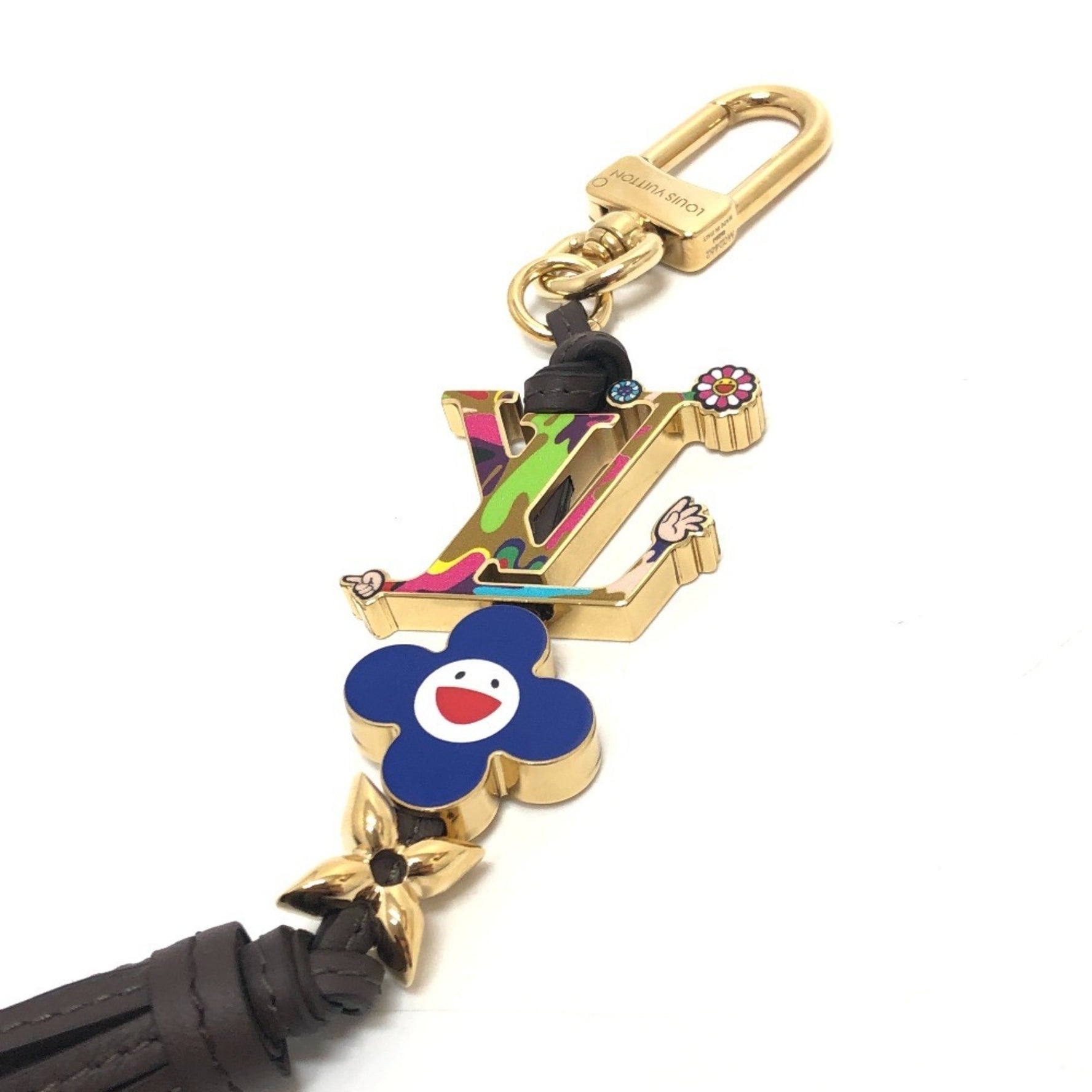Louis Vuitton LV x TM Bag Charm Tassel Superflat Takashi Murakami Collaboration Hand Keychain Metal Multicolor