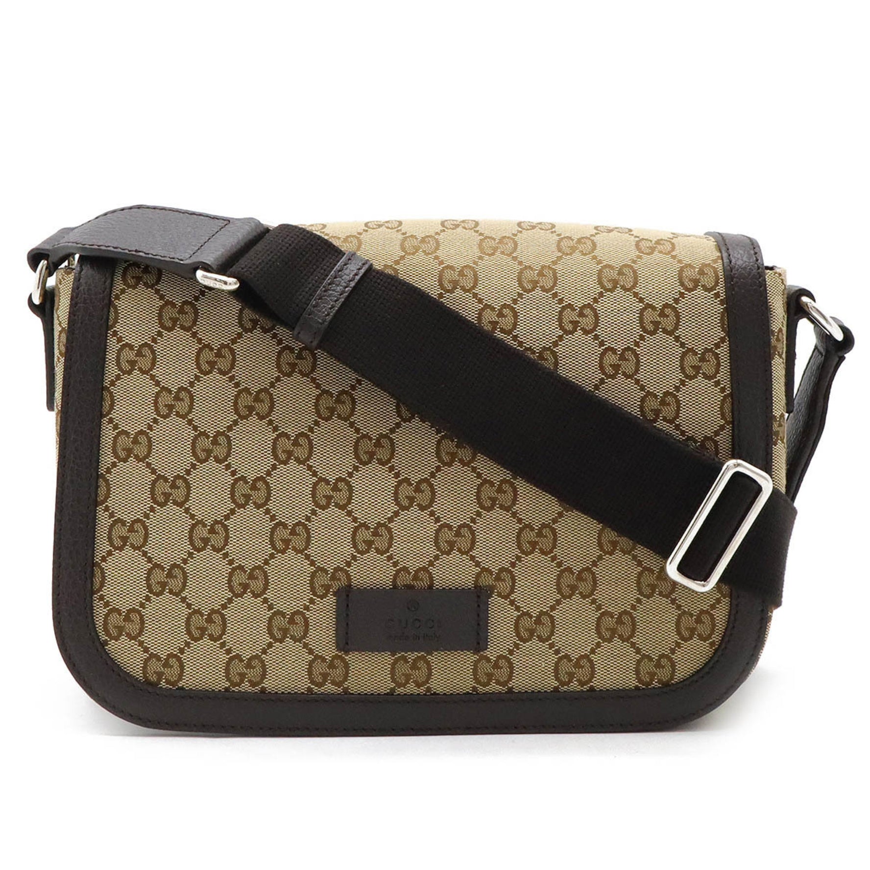 GUCCI GG canvas shoulder bag leather khaki beige dark brown