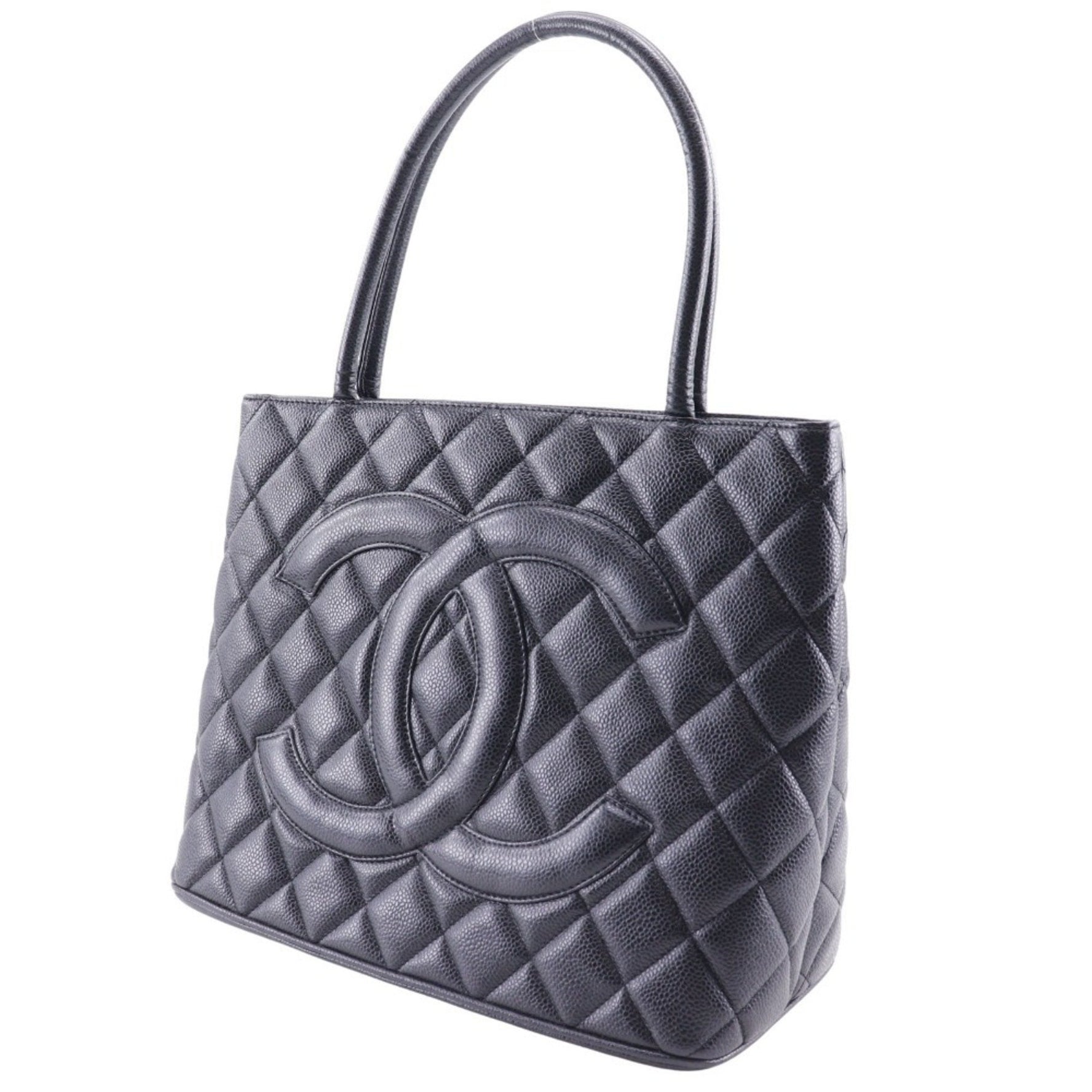 CHANEL Reprint Tote Bag Caviar Skin Black A5 Medallion Women's