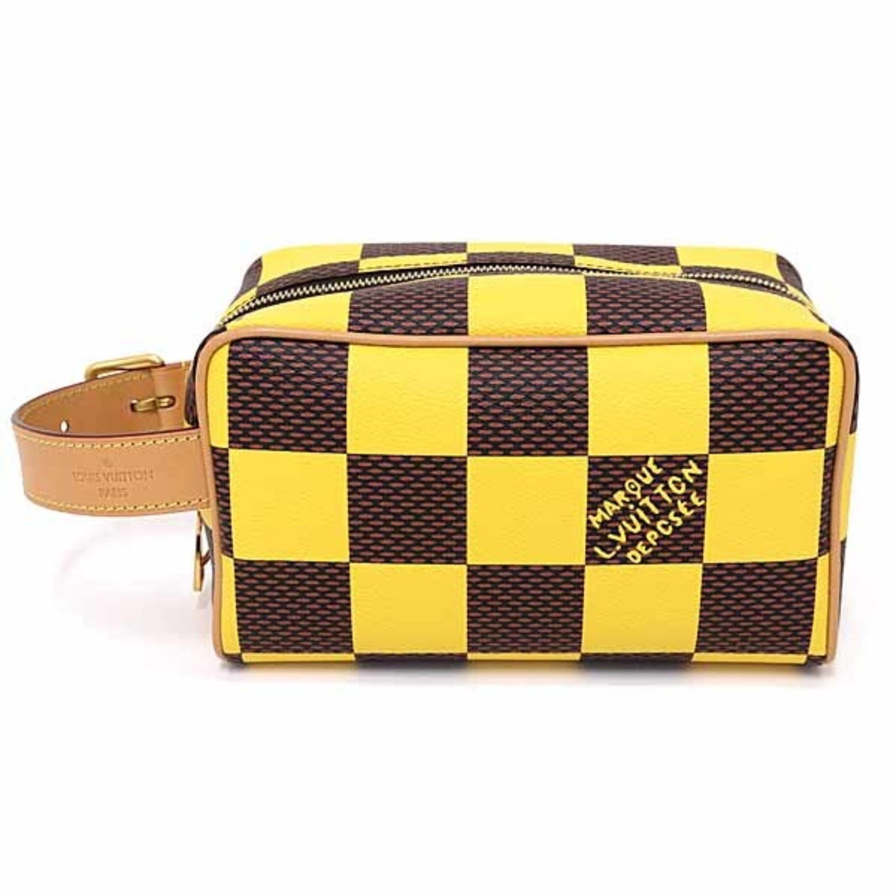 Louis Vuitton Locker Dopp Kit Damier Pop Handbag Yellow Brown