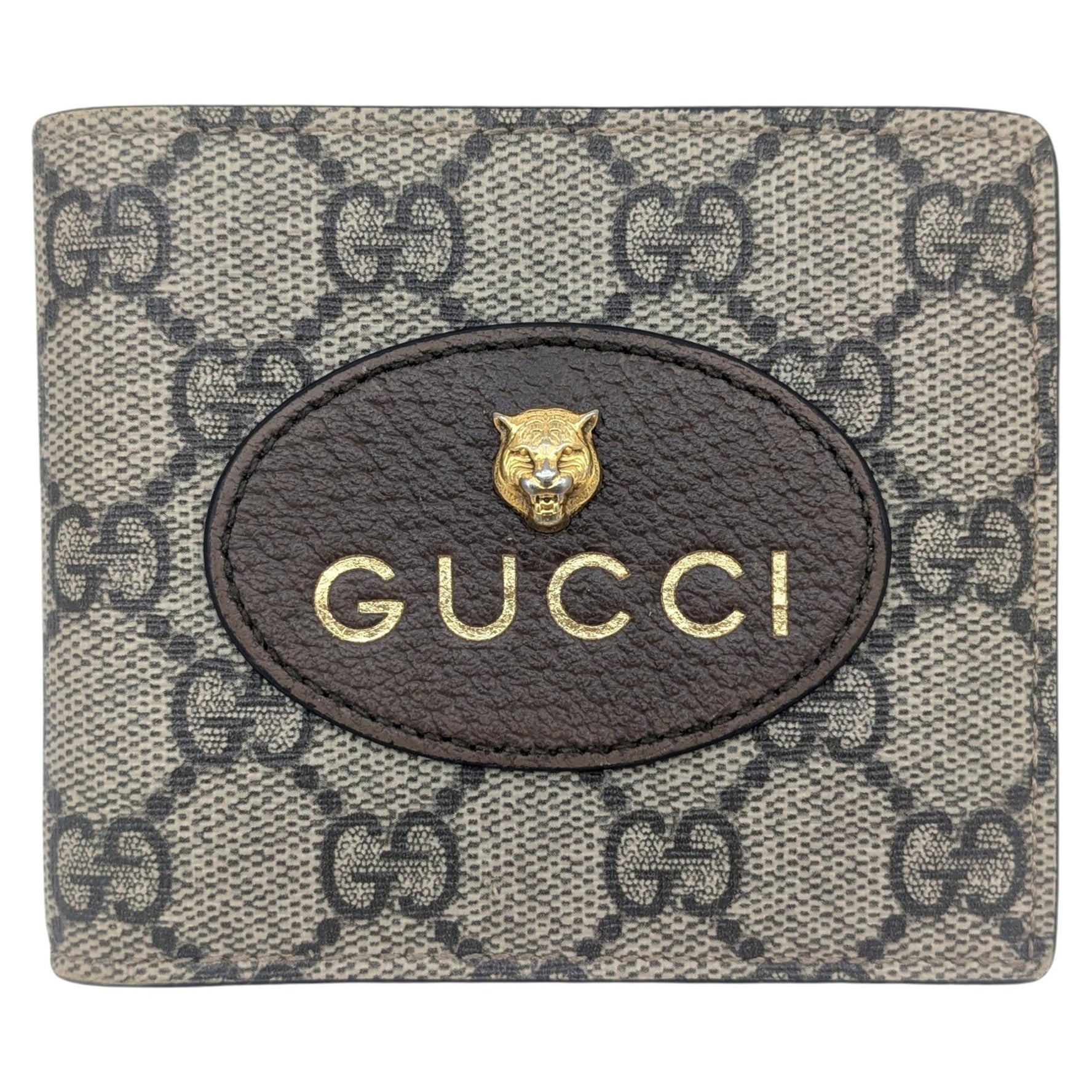 GUCCI Bifold Wallet GG Supreme Tiger Pattern in Beige, Brown, and Yellow - Business Card Case Women