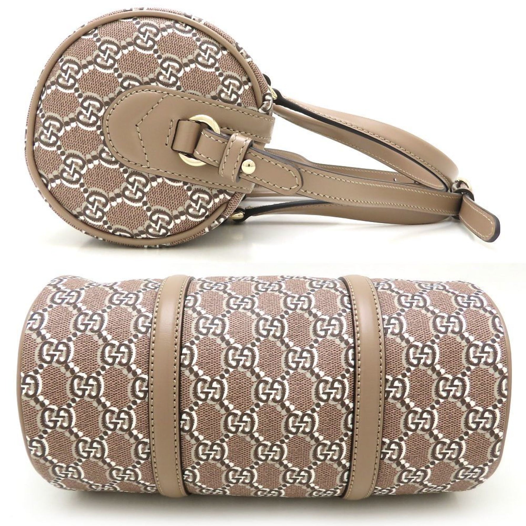 GUCCI Shoulder Bag GG Shadow Canvas x Leather Toile Taupe