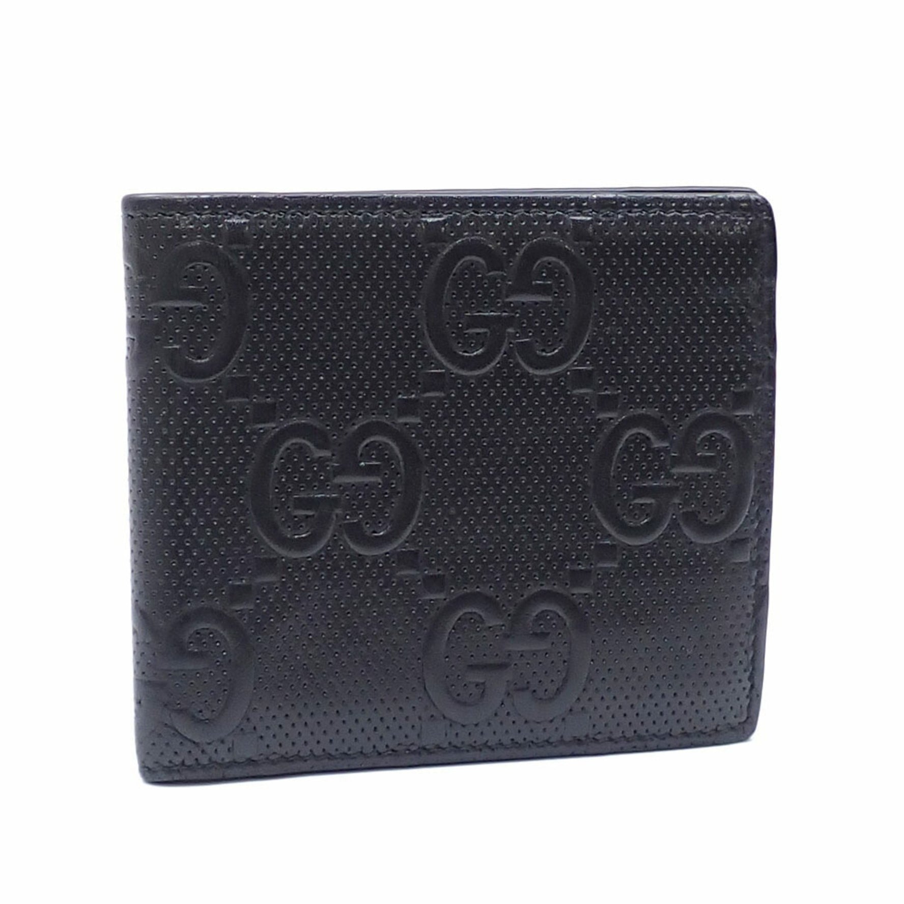 Gucci Bi-fold Wallet GG Embossed Men's Black Leather