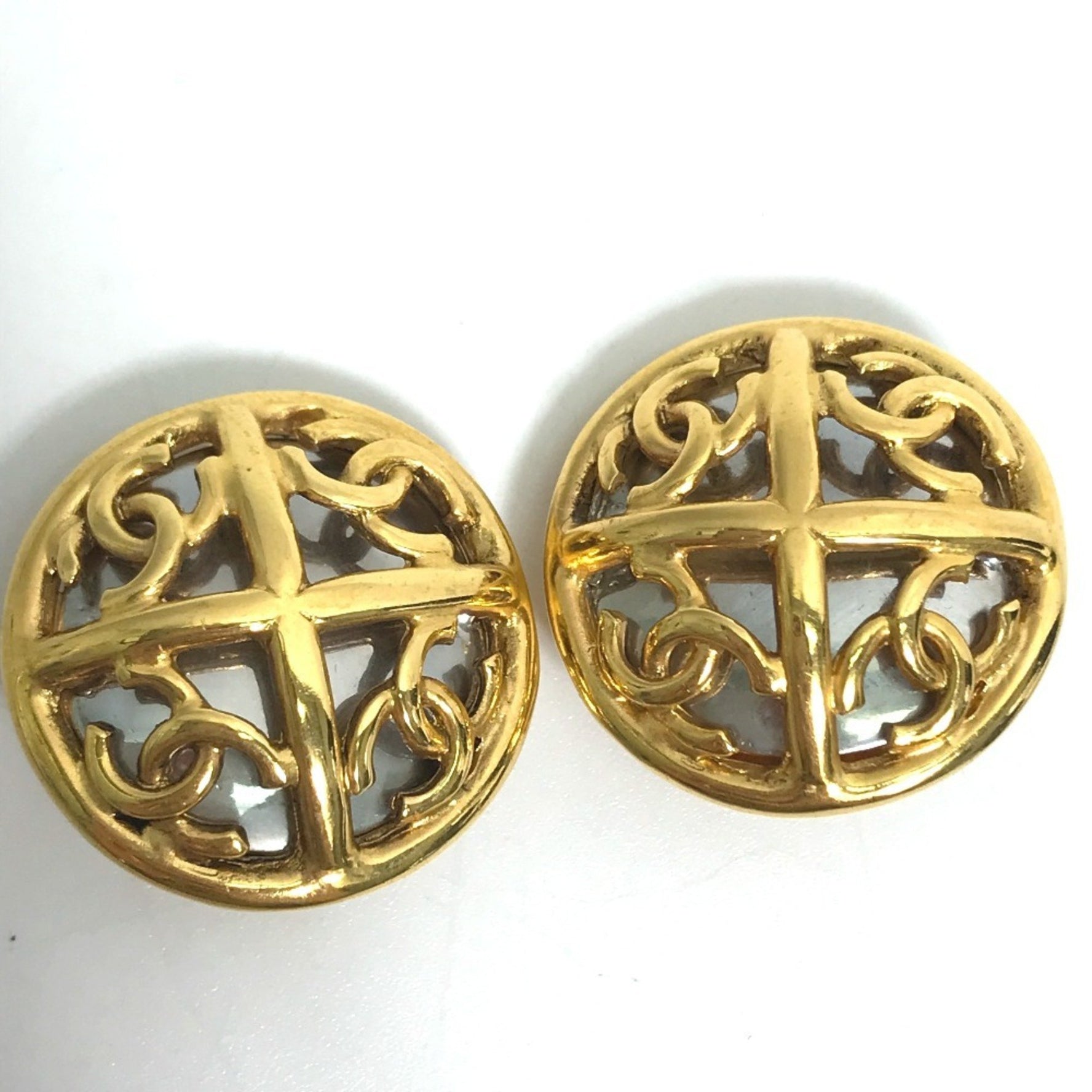 CHANEL CC Coco Mark Round Vintage Earrings, Metal