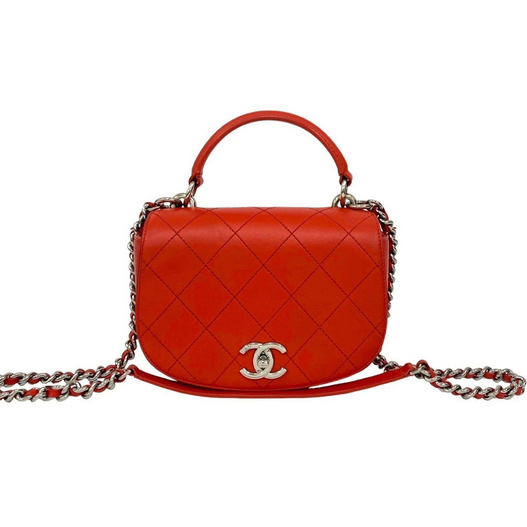 Nearly unused CHANEL Matelasse Coco Mark calf leather handbag/shoulder bag, red