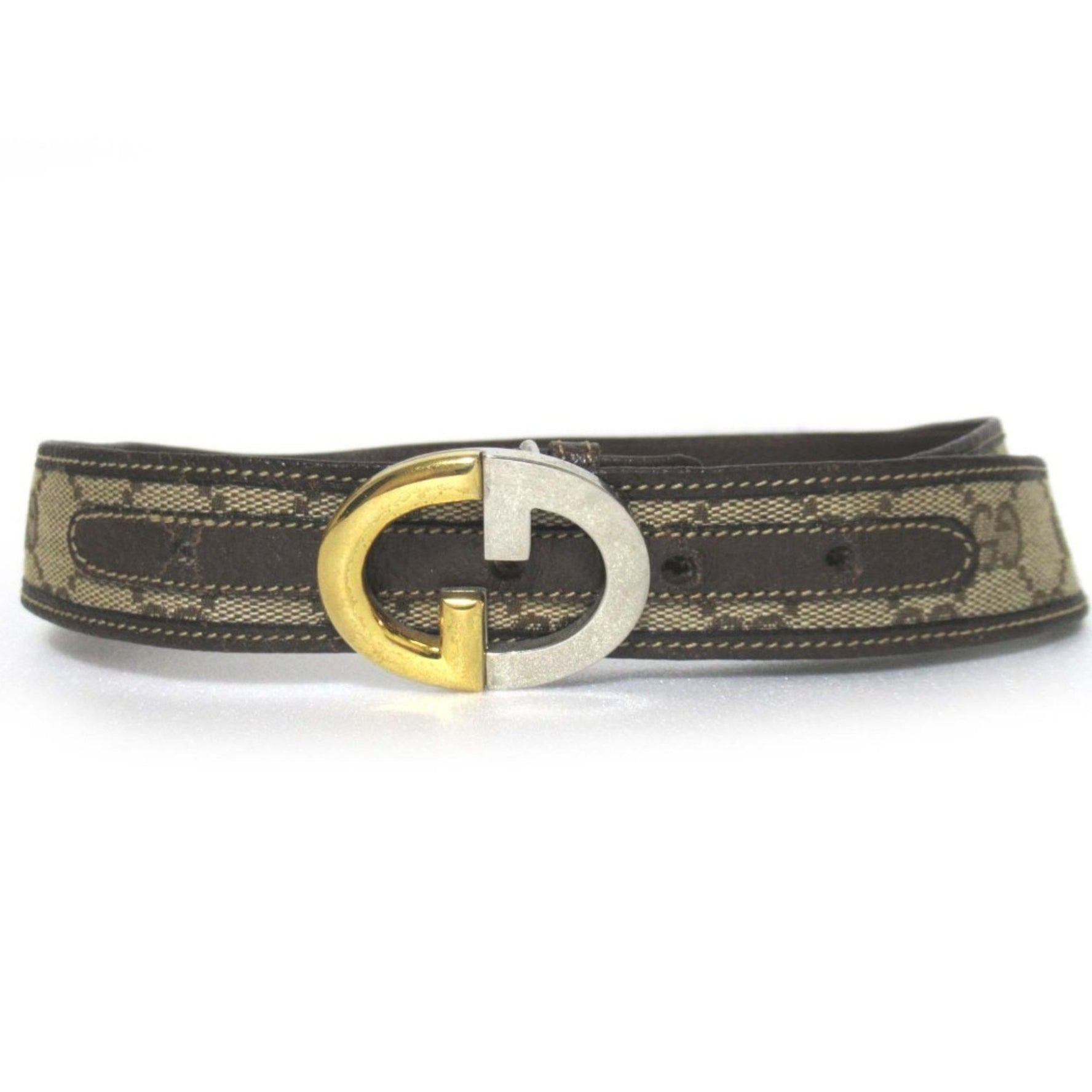 GUCCI Vintage GG Canvas Belt with Logo Buckle, Size 70