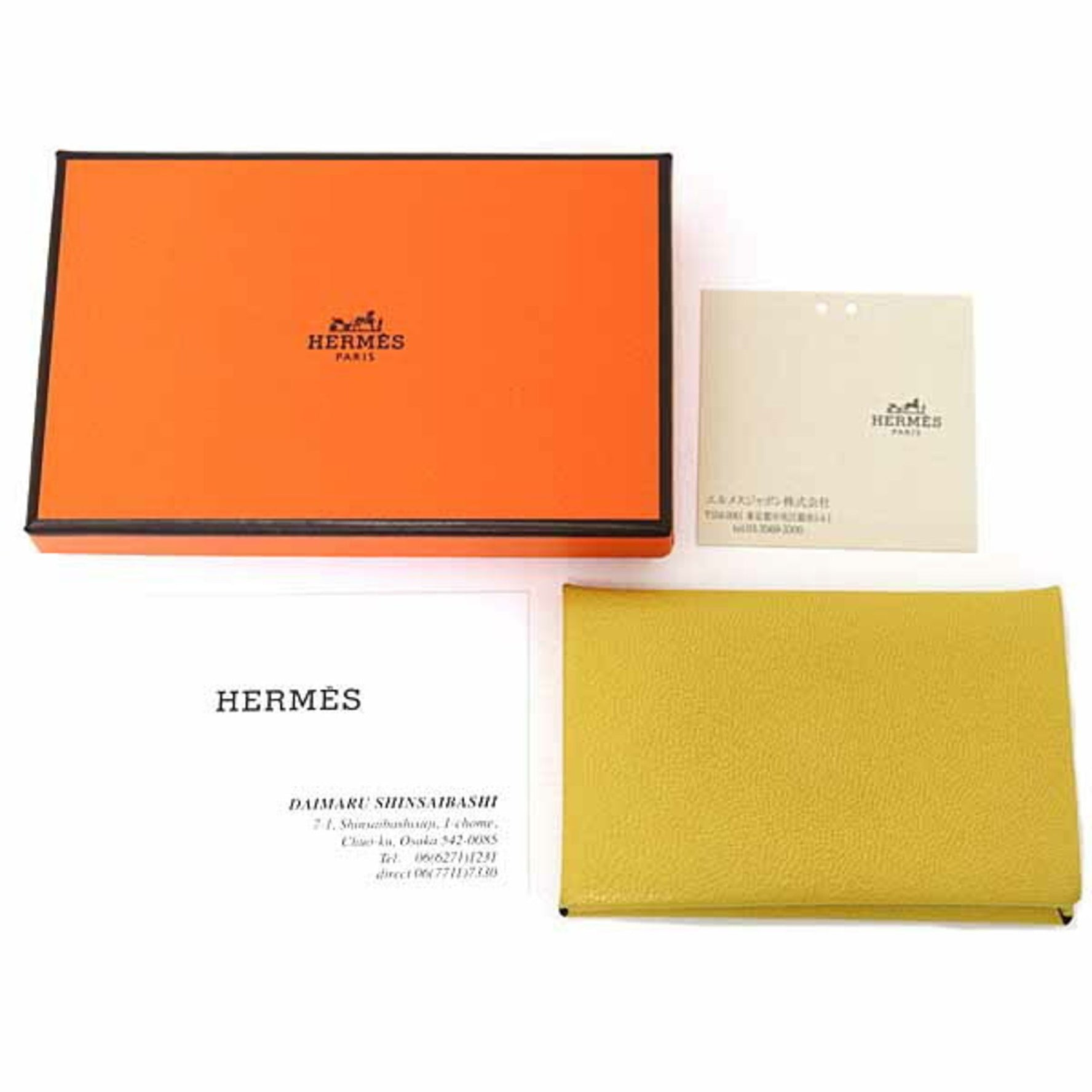 Hermes Hermès Calvi Verso Card Case/Business Holder, Chevre Mysore, B Stamp, 2023, Yellow/Blue