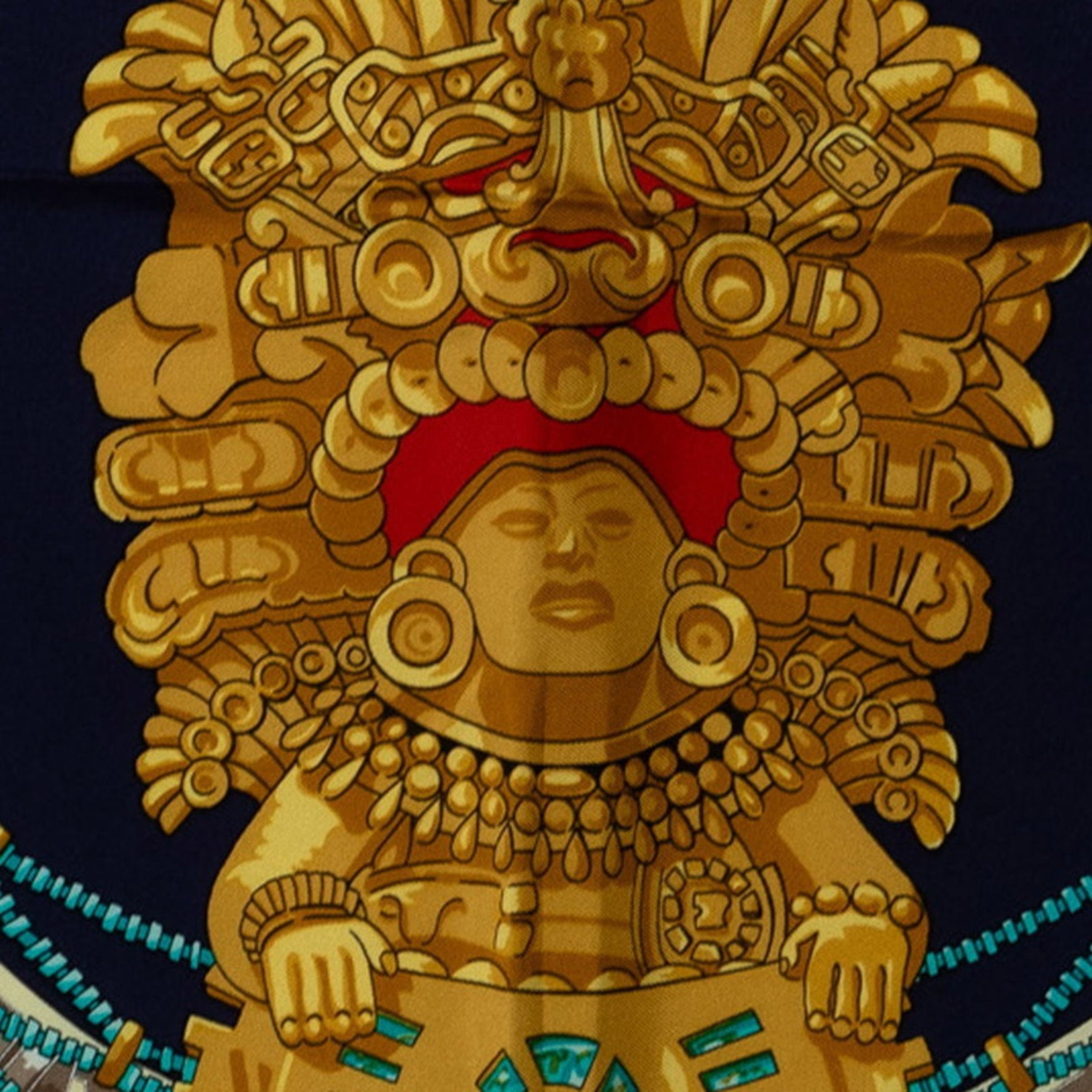 Hermes Carre 90 Carnival Buddha Statue Scarf Muffler Navy Pink Multicolor Silk