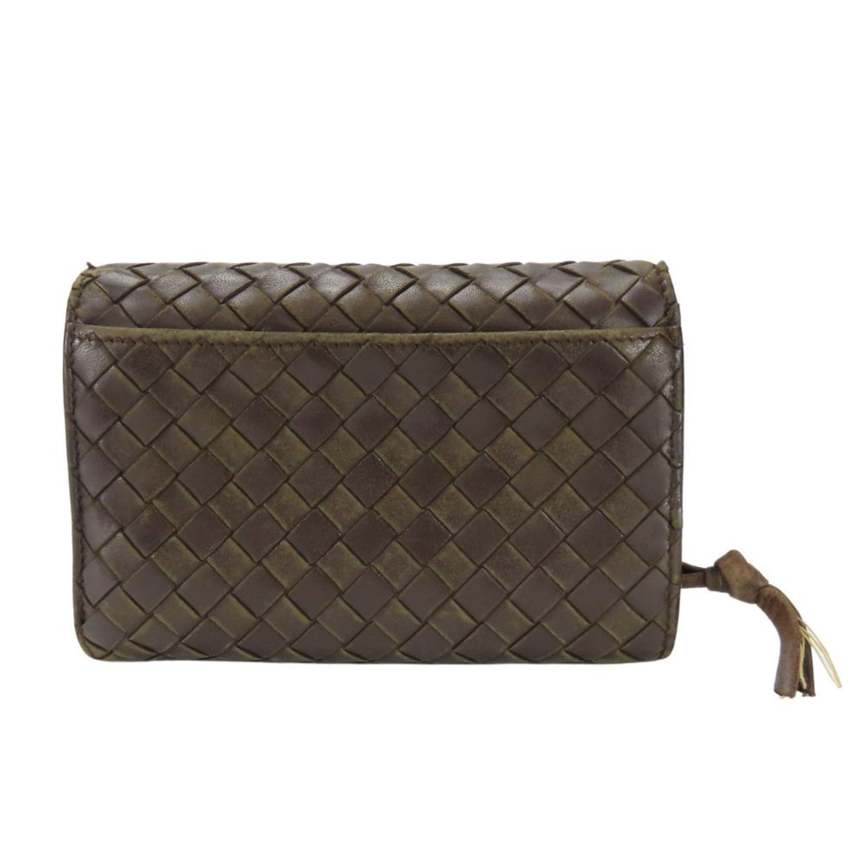 Bottega Veneta Tri-fold Wallet Intrecciato Lambskin Dark Brown Coin Pocket BOTTEGAVENETA