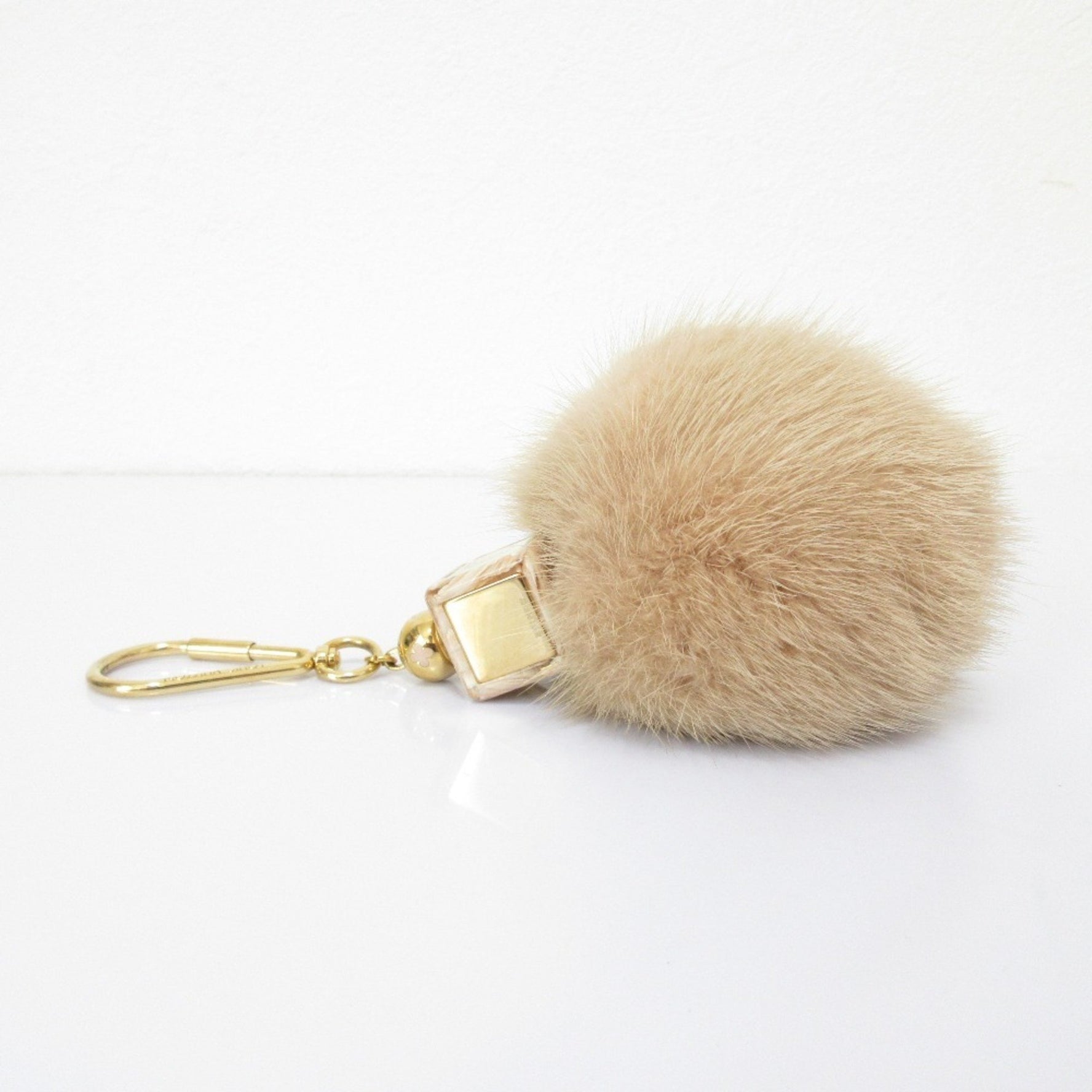 Louis Vuitton Fluffy Mink Fur Bag Charm Keychain Pink Beige Gold