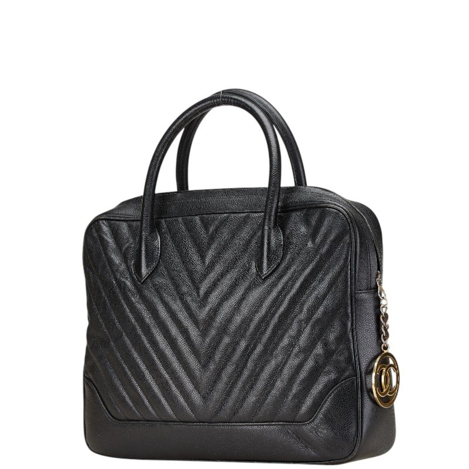 Chanel Chevron V-Stitch Handbag in Caviar Leather