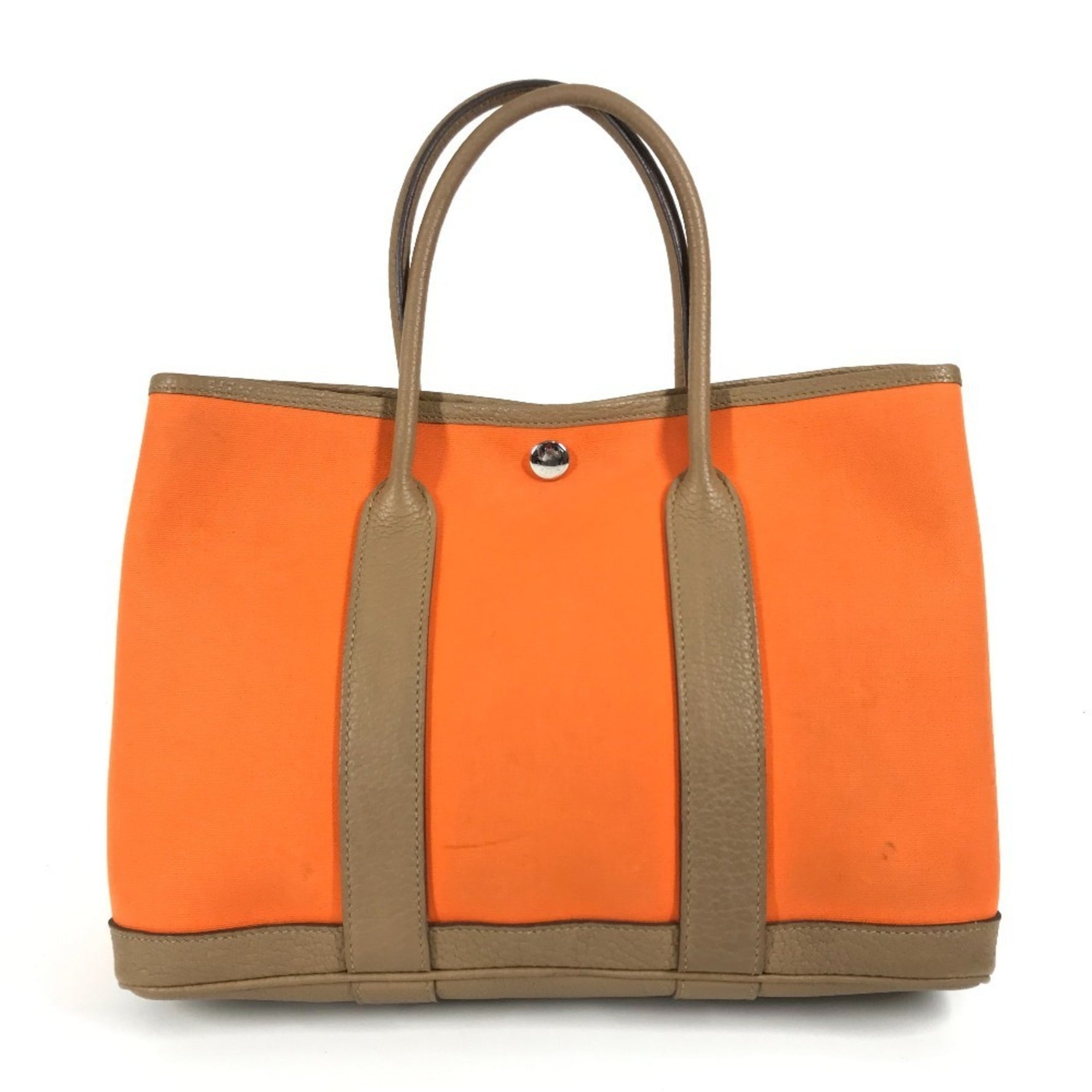 HERMES Garden Party TPM Tote Bag, Handbag, Toile Officier Negonda, Orange, Chai Orange