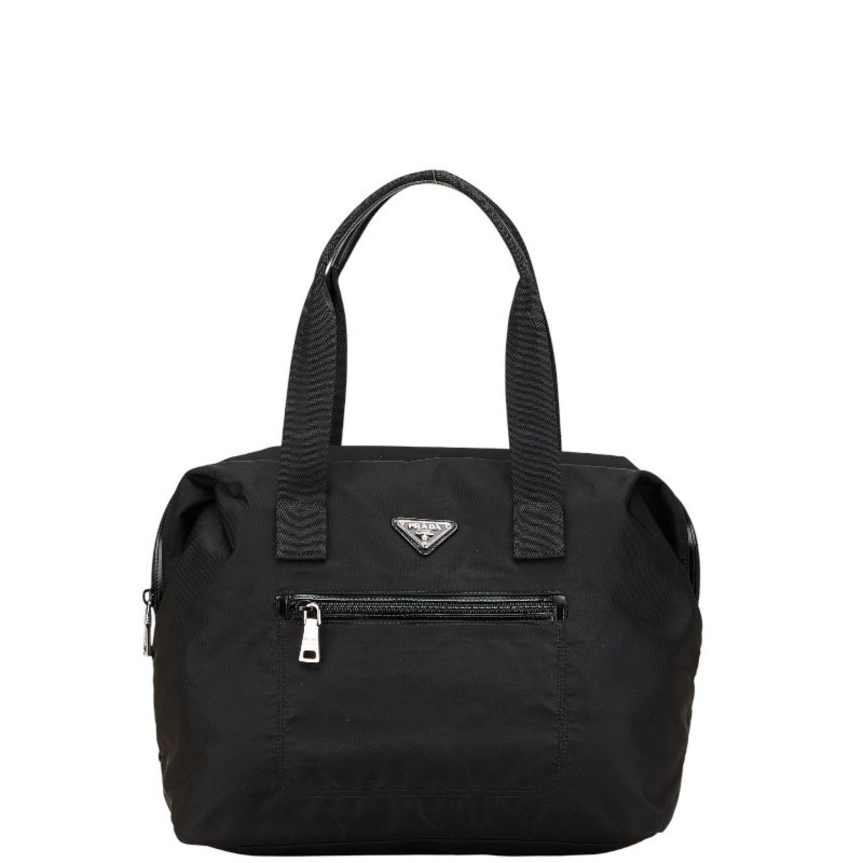 Prada Triangle Logo Plate Handbag Tote Bag Nylon Leather