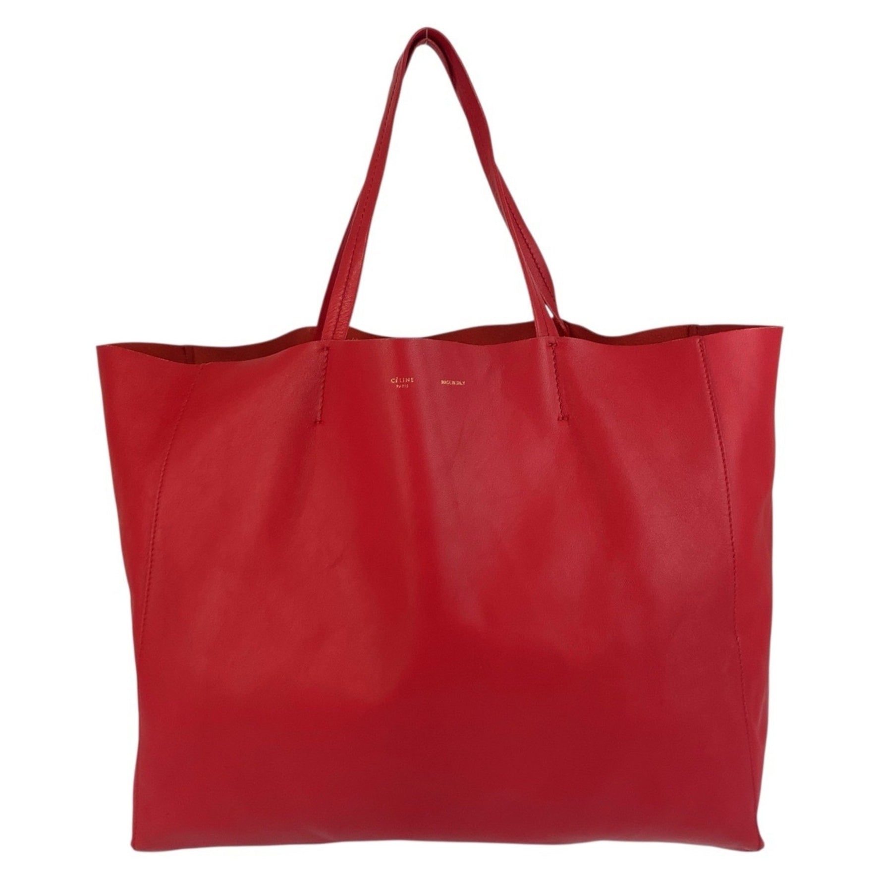 CELINE Horizontal Cabas Red Leather Tote Bag Shoulder