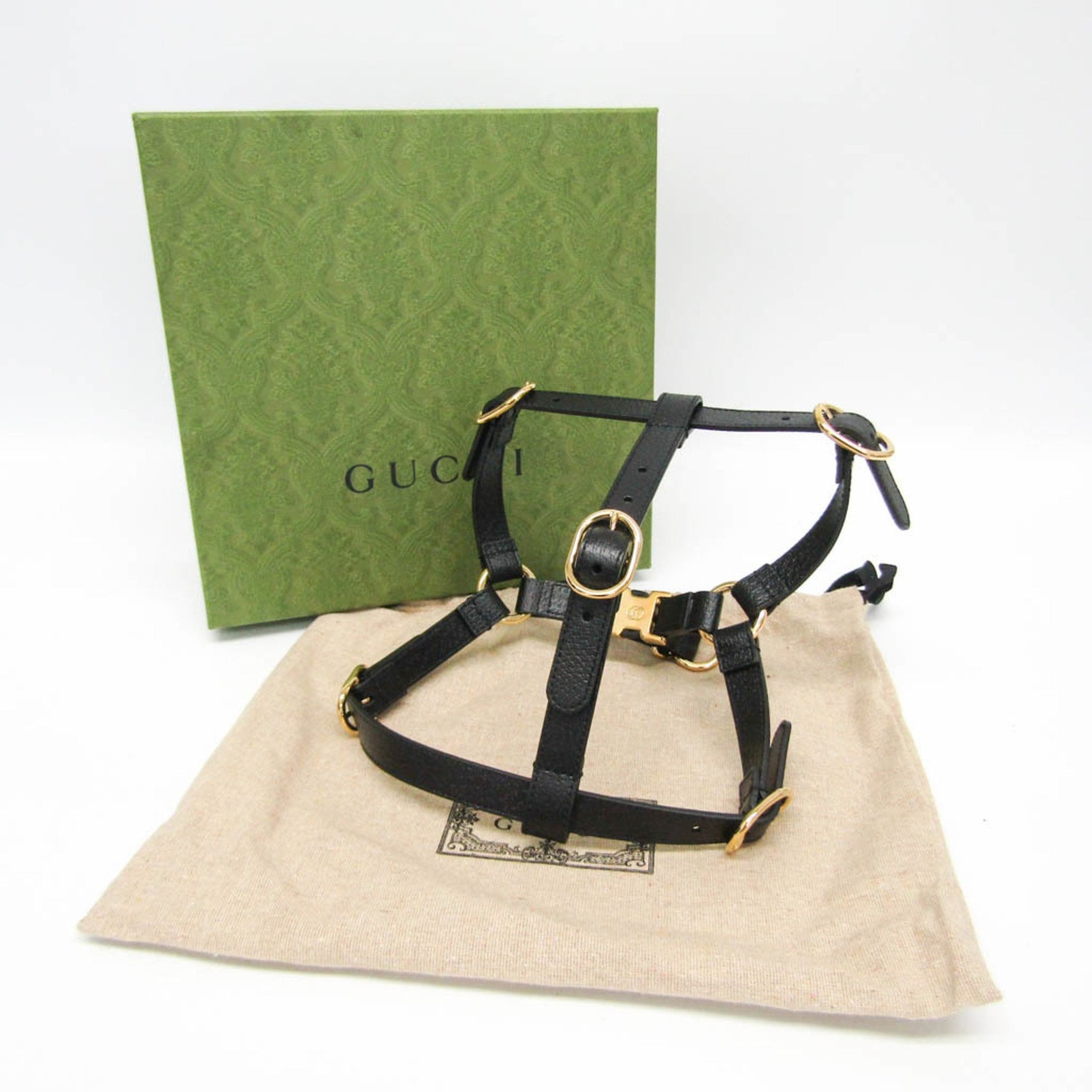 Gucci Interlocking G Pet Harness Size M Dog Harness Leather Black