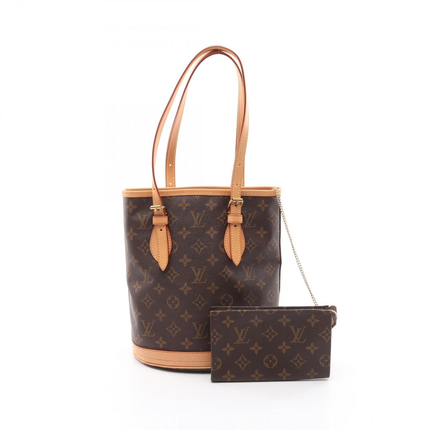 Louis Vuitton Bucket PM Monogram Handbag Coated Canvas Leather Brown