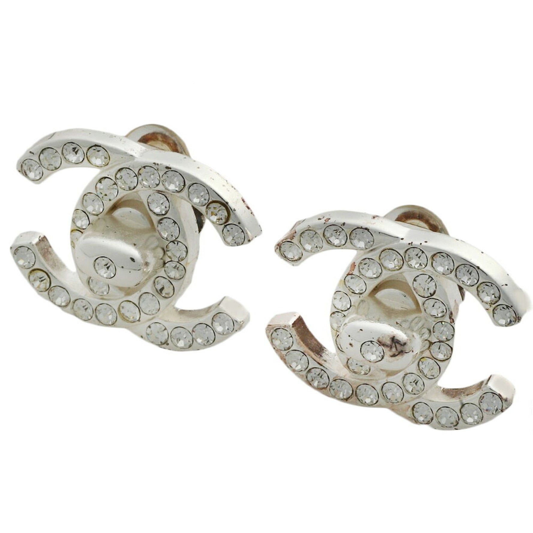 CHANEL Coco Mark Earrings Turnlock Rhinestone Clip-on