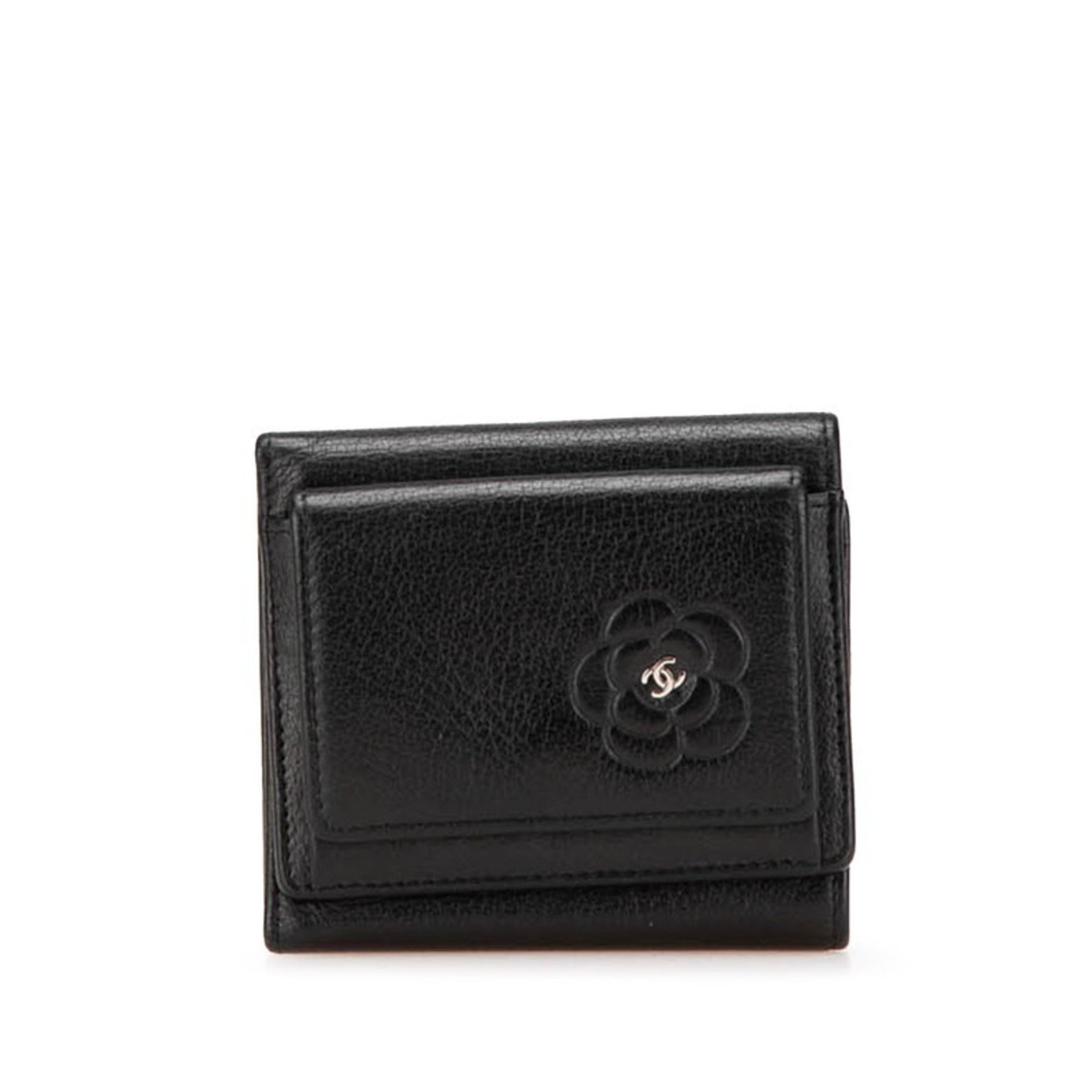 CHANEL Camellia Coco Mark Tri-fold Wallet Compact Lambskin