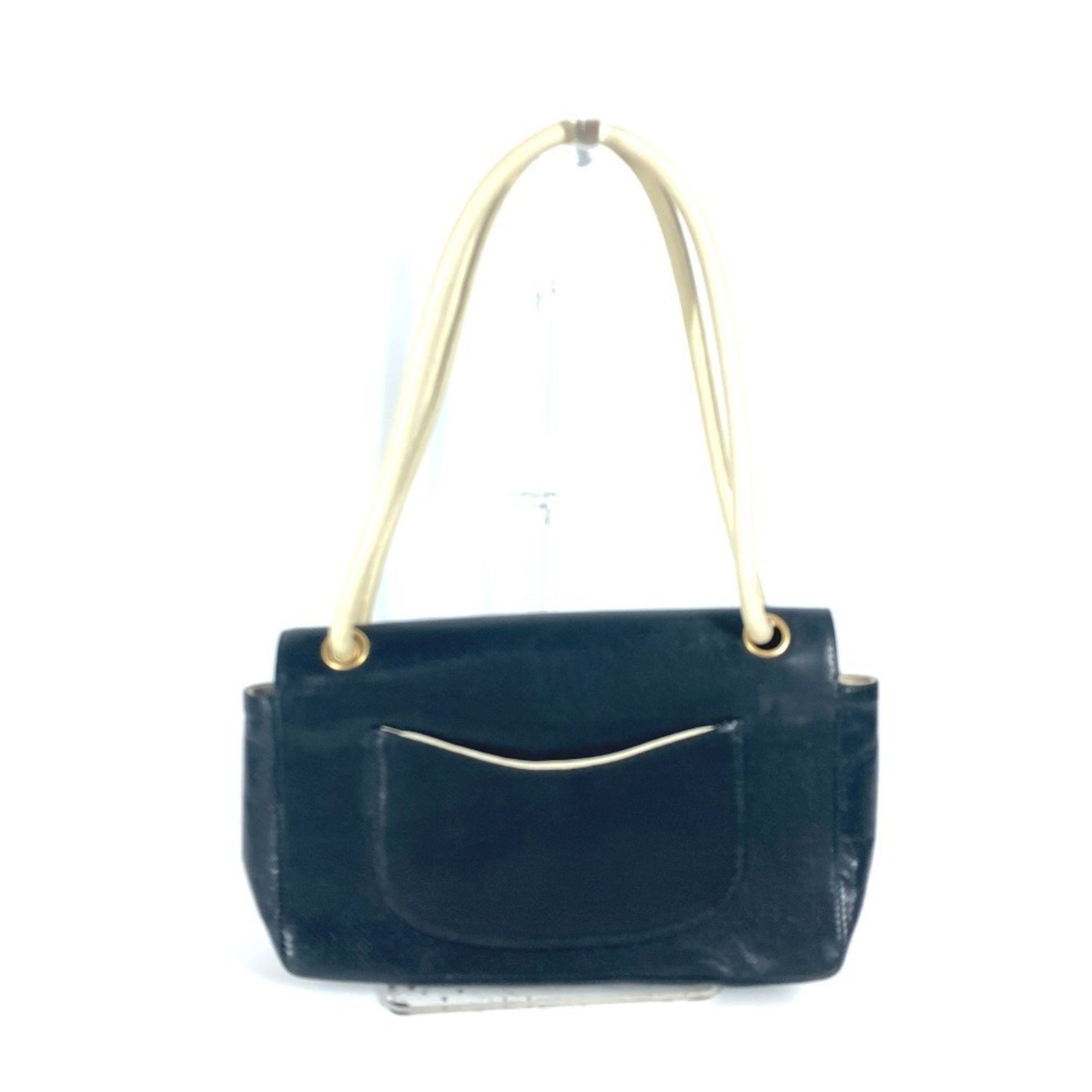 CHANEL Bicolor CC Coco Mark Punching Bag Flap Shoulder Leather Black